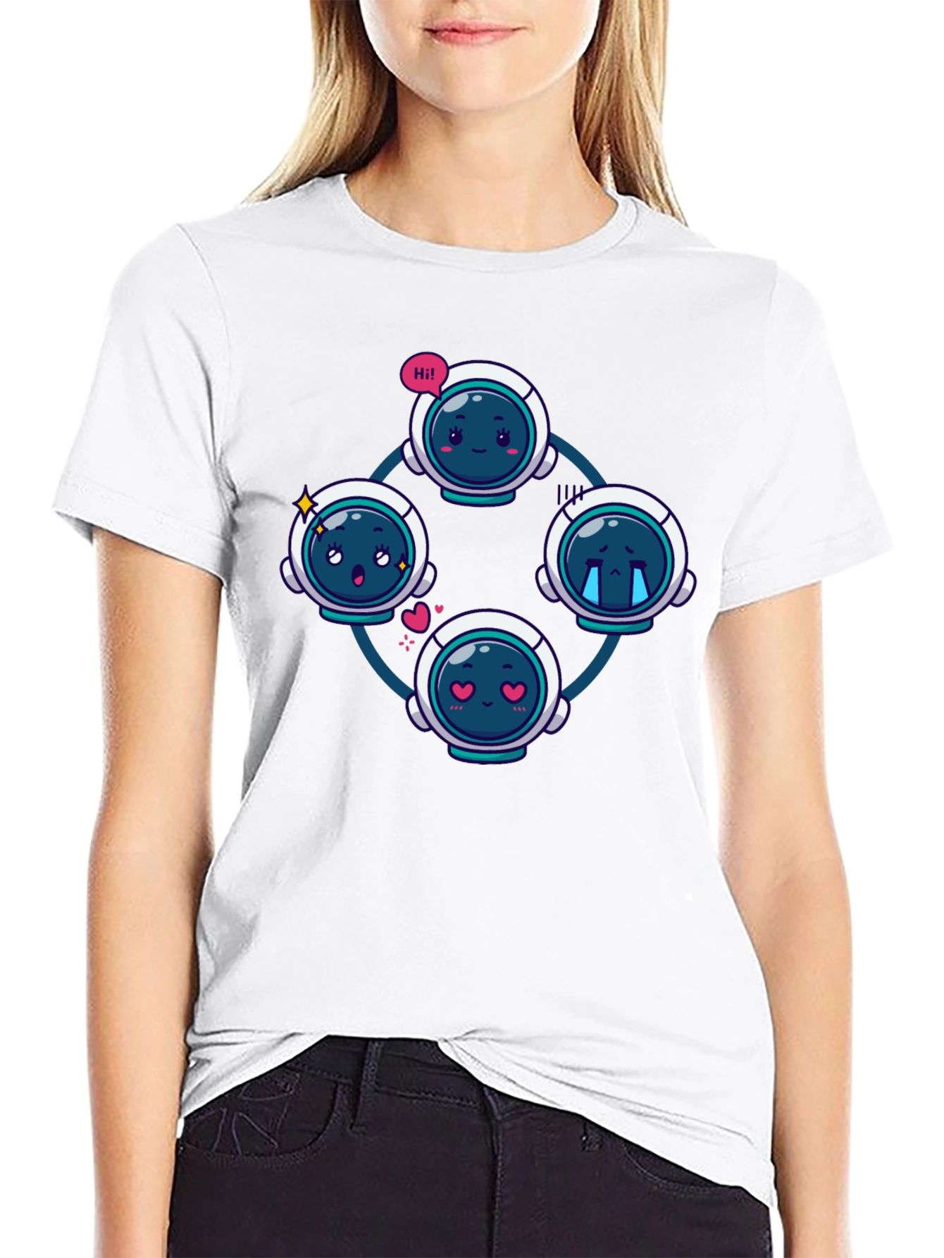 Astronaut Emoji Circle Black T-Shirt