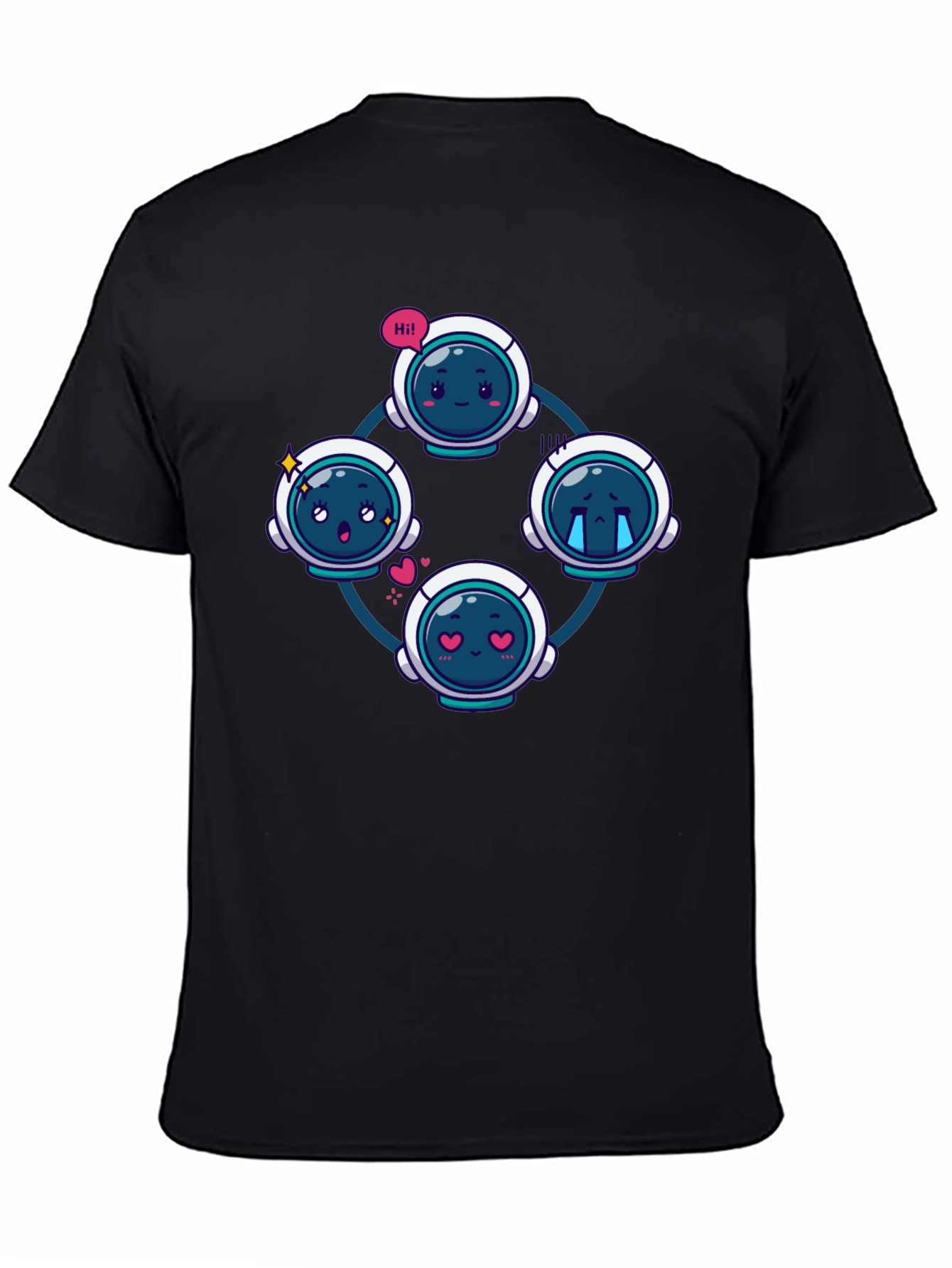 Astronaut Emoji Circle Black T-Shirt