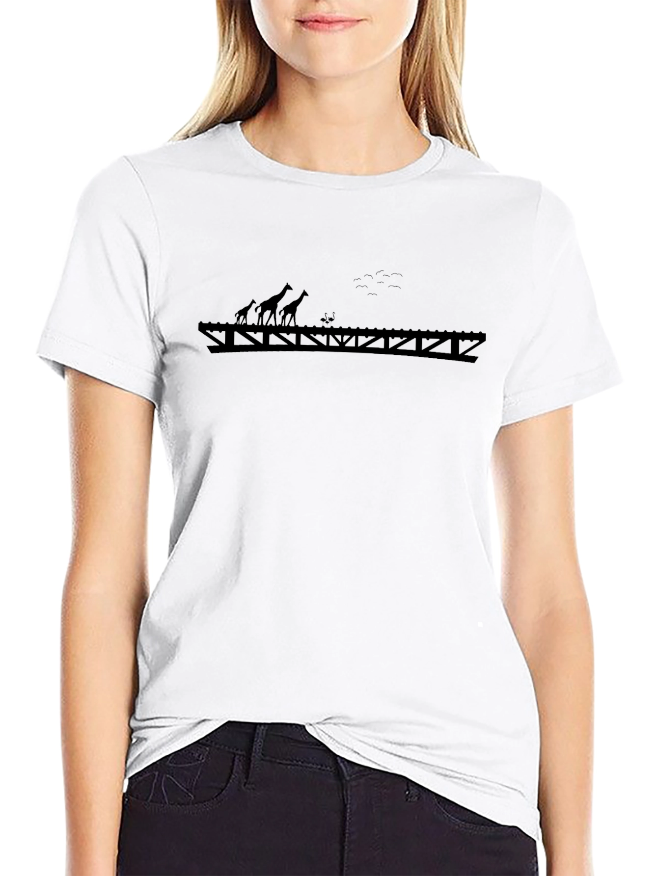 Giraffe Silhouette Graphic T-Shirt - Casual Wear