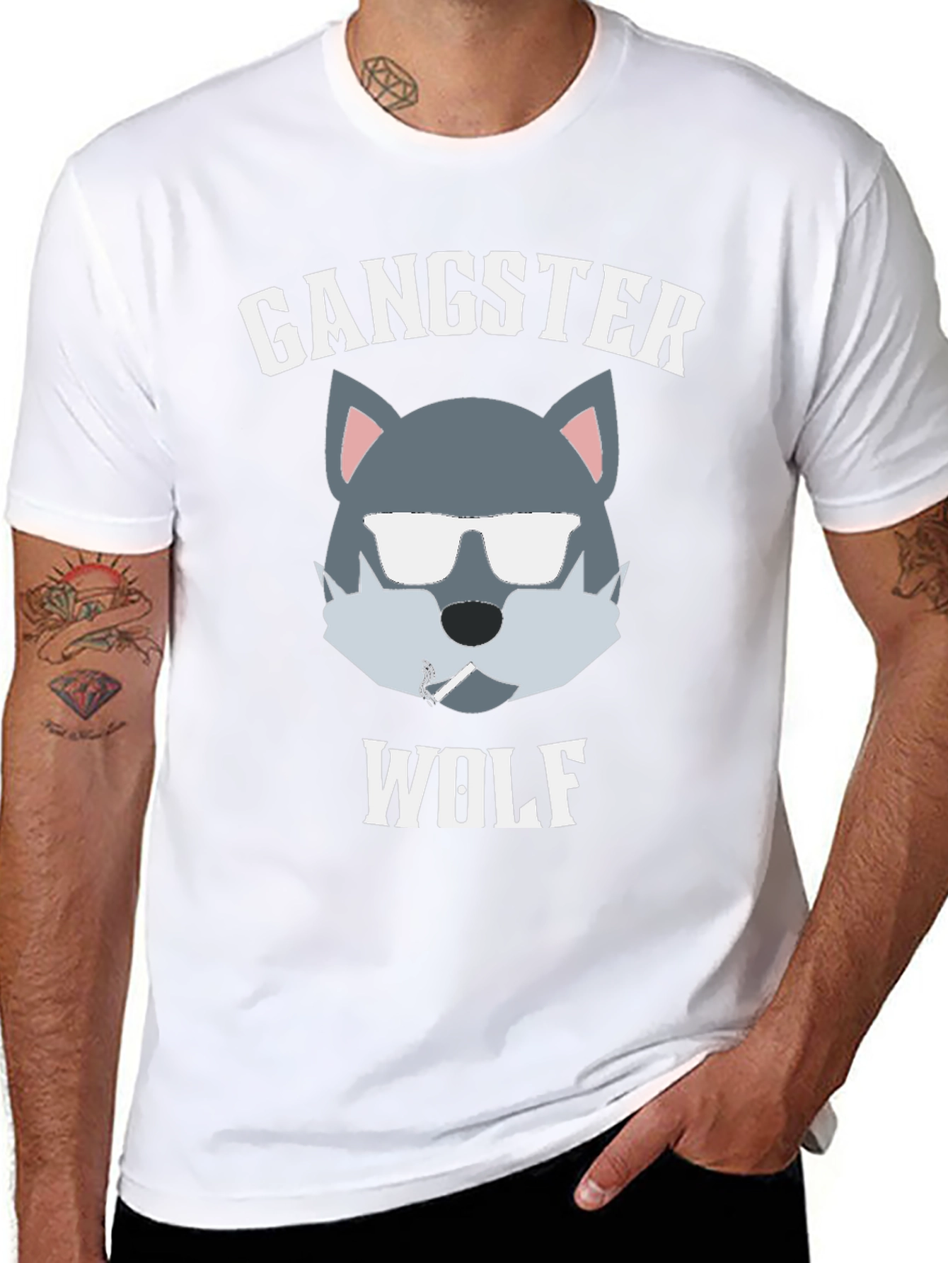 Gangster Wolf Graphic T-Shirt - Cool Casual Wear
