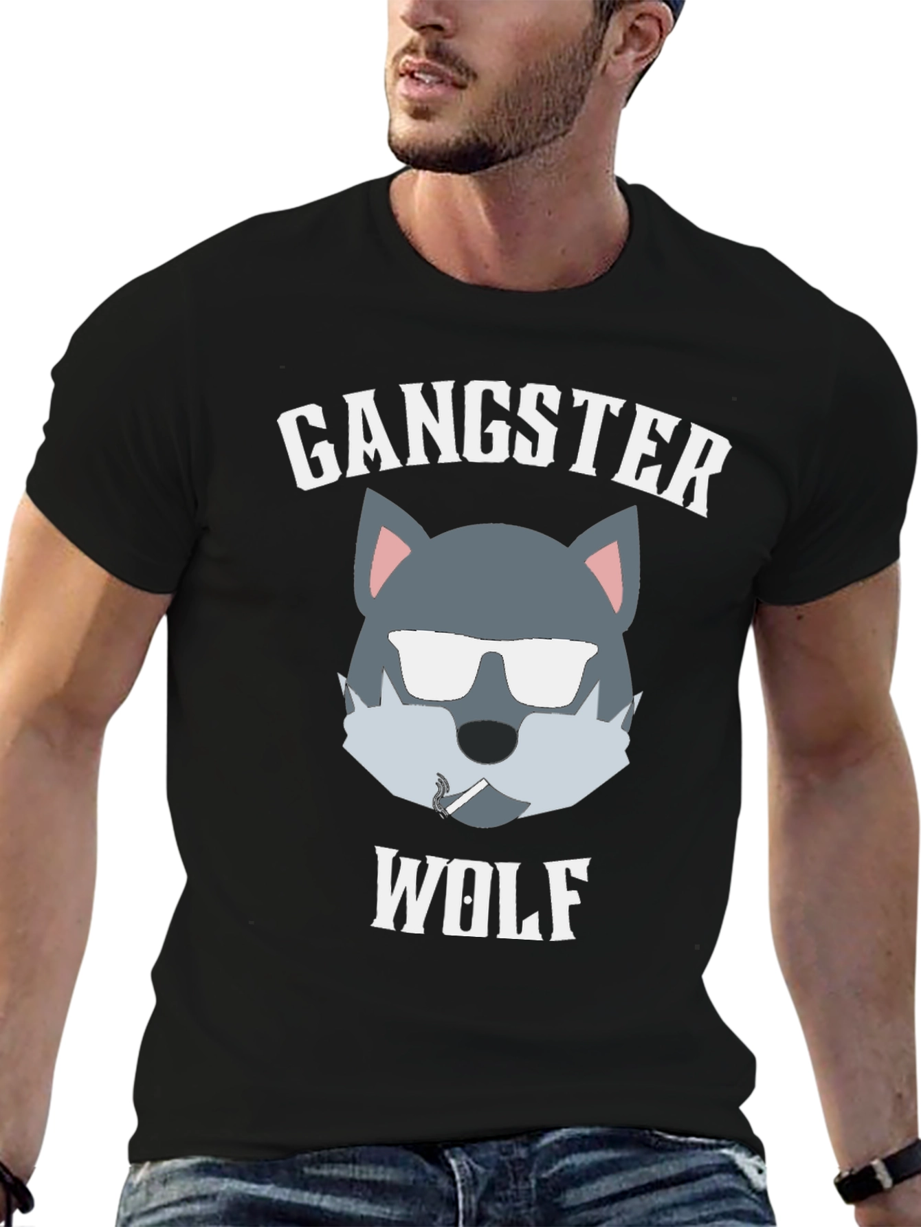 Gangster Wolf Graphic T-Shirt - Cool Casual Wear