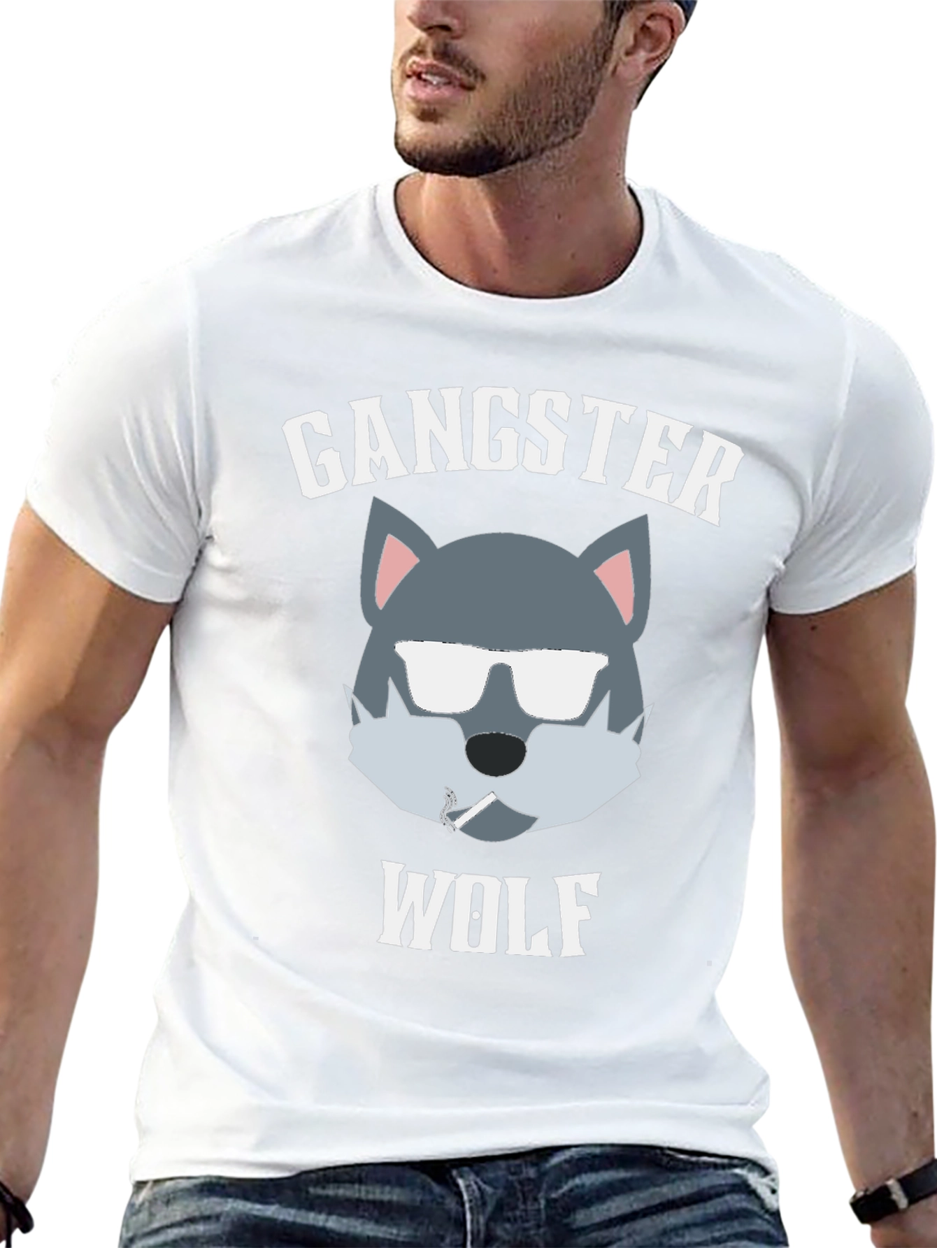 Gangster Wolf Graphic T-Shirt - Cool Casual Wear