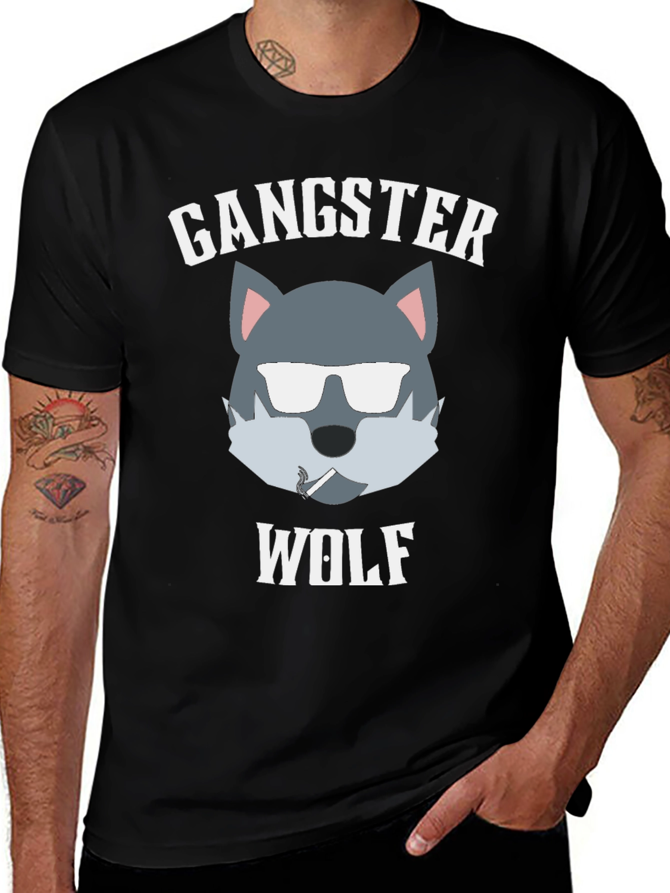 Gangster Wolf Graphic T-Shirt - Cool Casual Wear