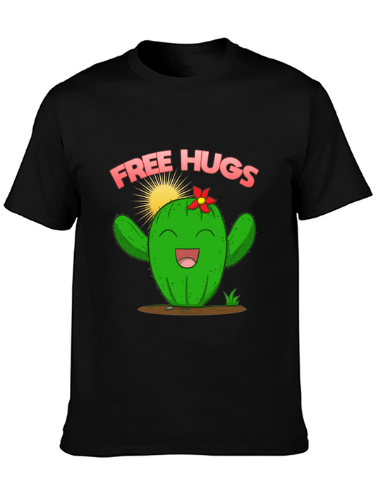 Free Hugs Cactus Graphic T-Shirt - Cute Unisex Tee