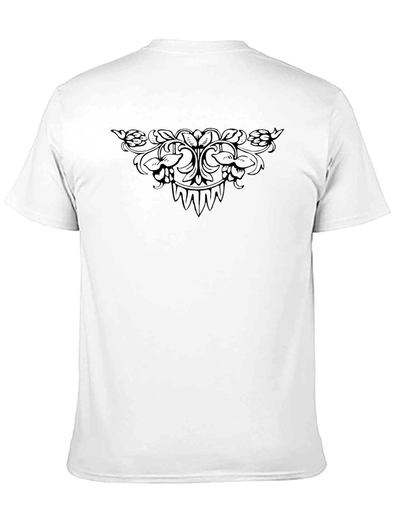 Elegant Black T-Shirt with Detailed Floral Design