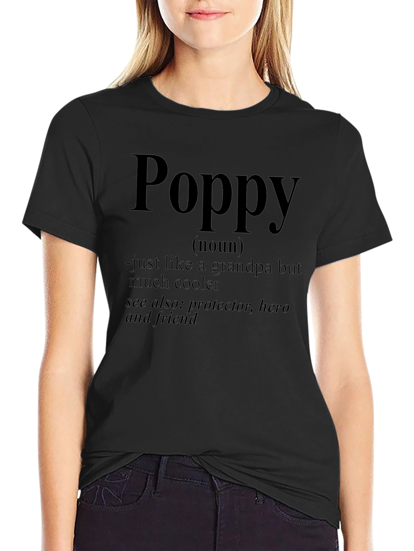 Poppy Definition Black T-Shirt - Cool Grandpa Hero Friend