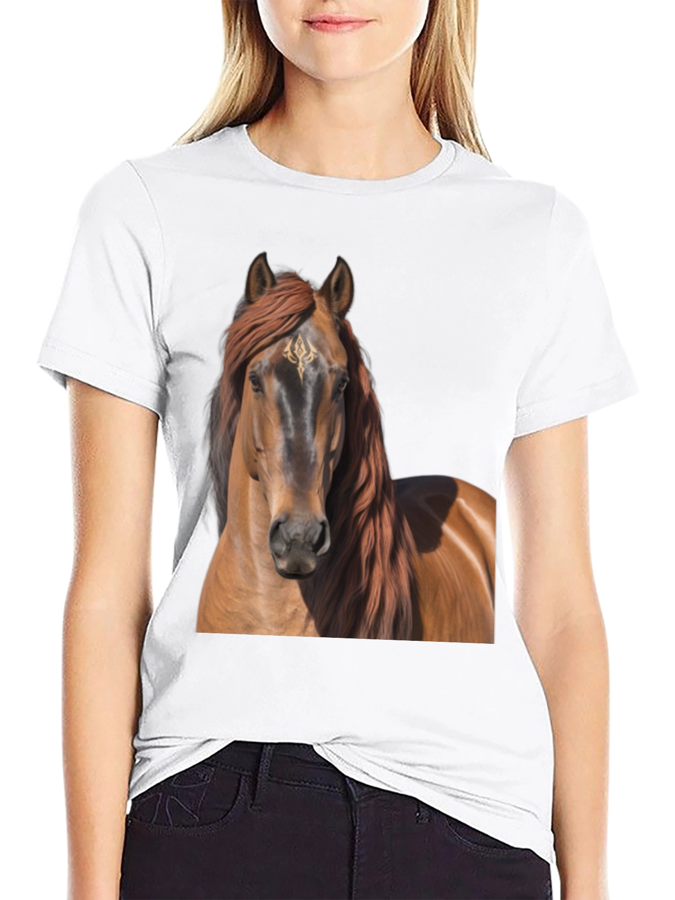 Horse Graphic Tee - Black Cotton T-Shirt