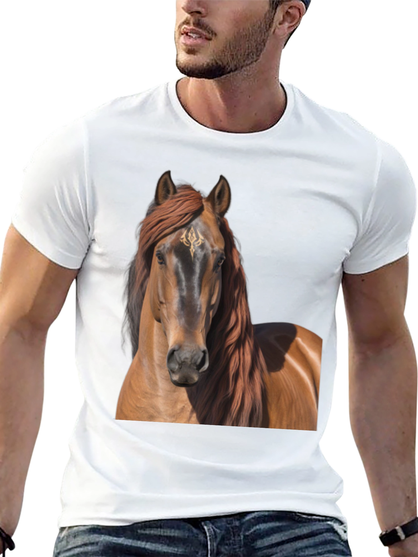Horse Graphic Tee - Black Cotton T-Shirt