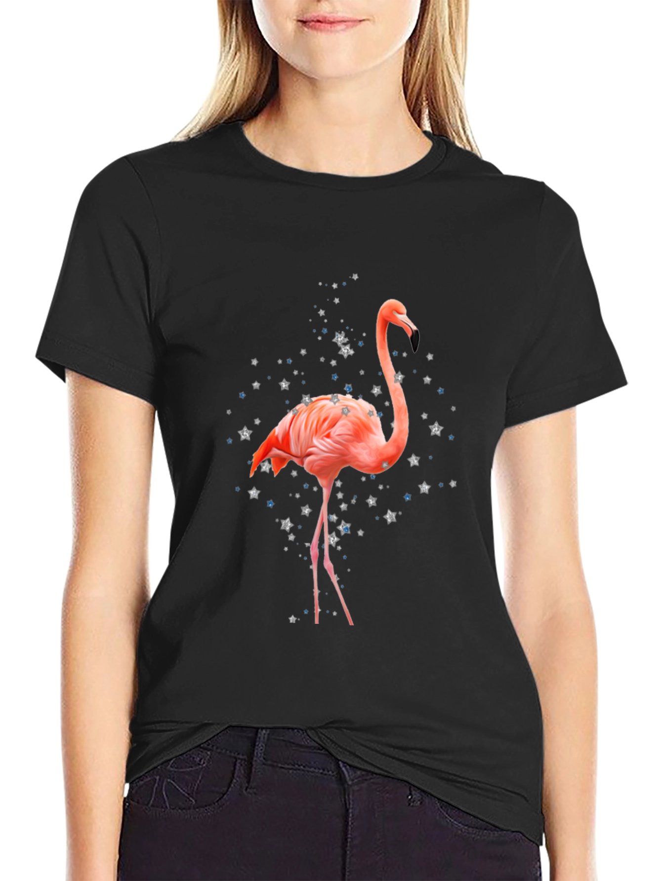 Flamingo T-Shirt - Black Cotton Blend