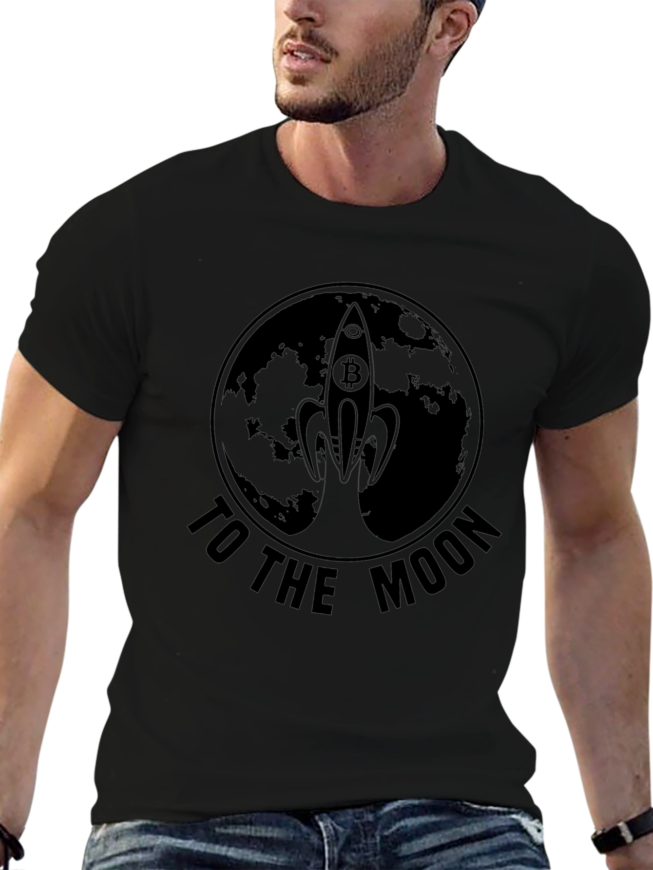 Bitcoin Rocket to the Moon Black T-Shirt