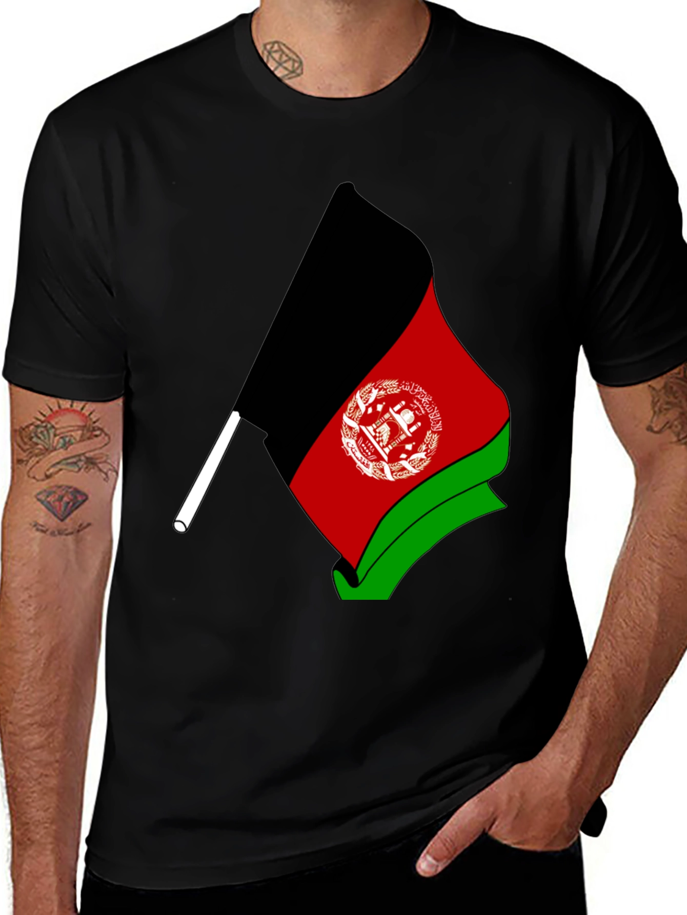 Afghanistan Flag Graphic Black T-Shirt