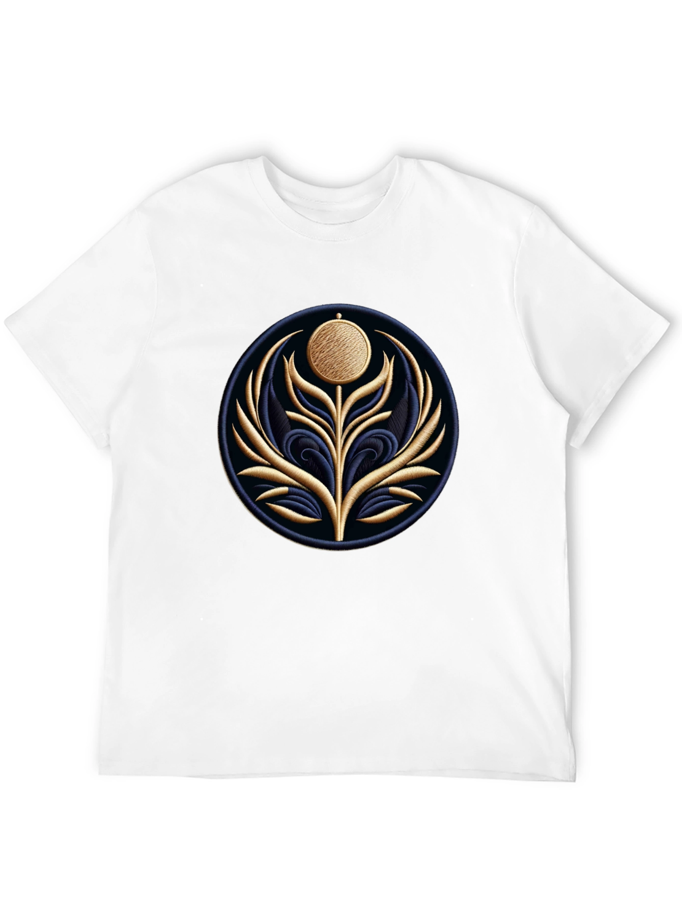 Embroidered Floral Medallion Black T-Shirt
