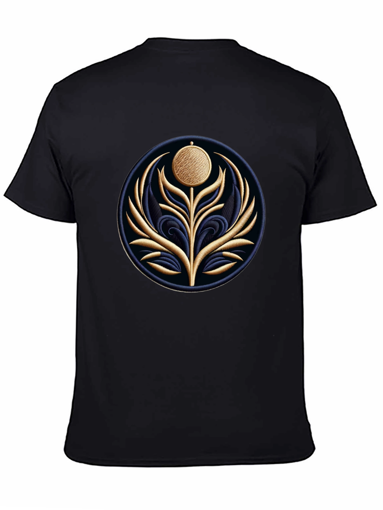 Embroidered Floral Medallion Black T-Shirt