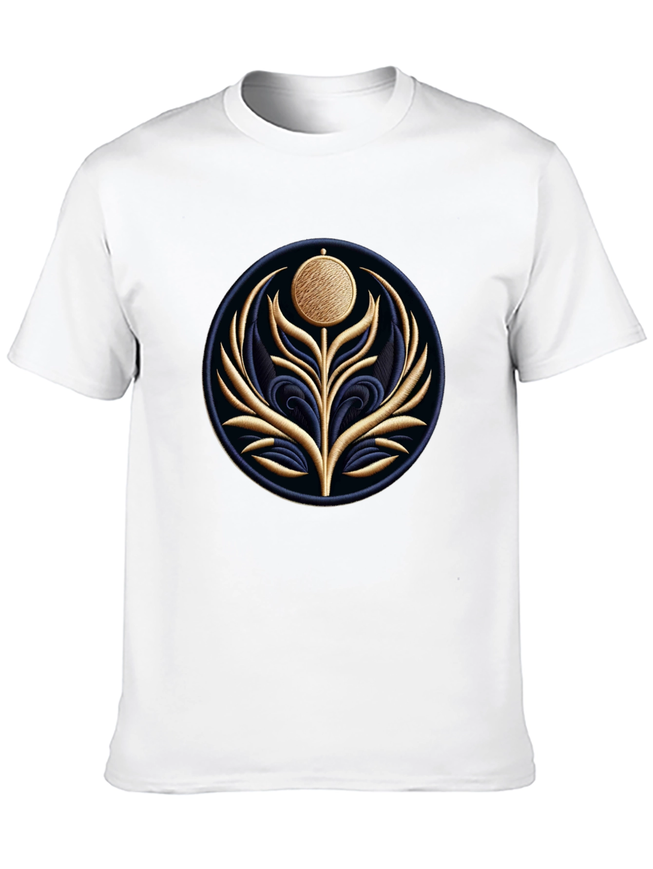Embroidered Floral Medallion Black T-Shirt