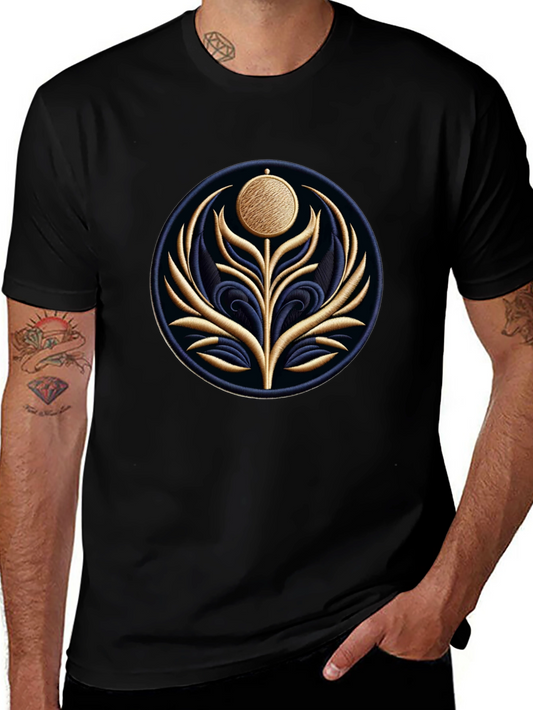Embroidered Floral Medallion Black T-Shirt