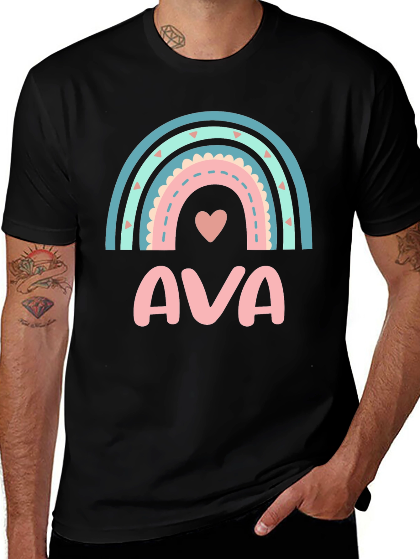 Ava Rainbow Heart Graphic Tee - Black