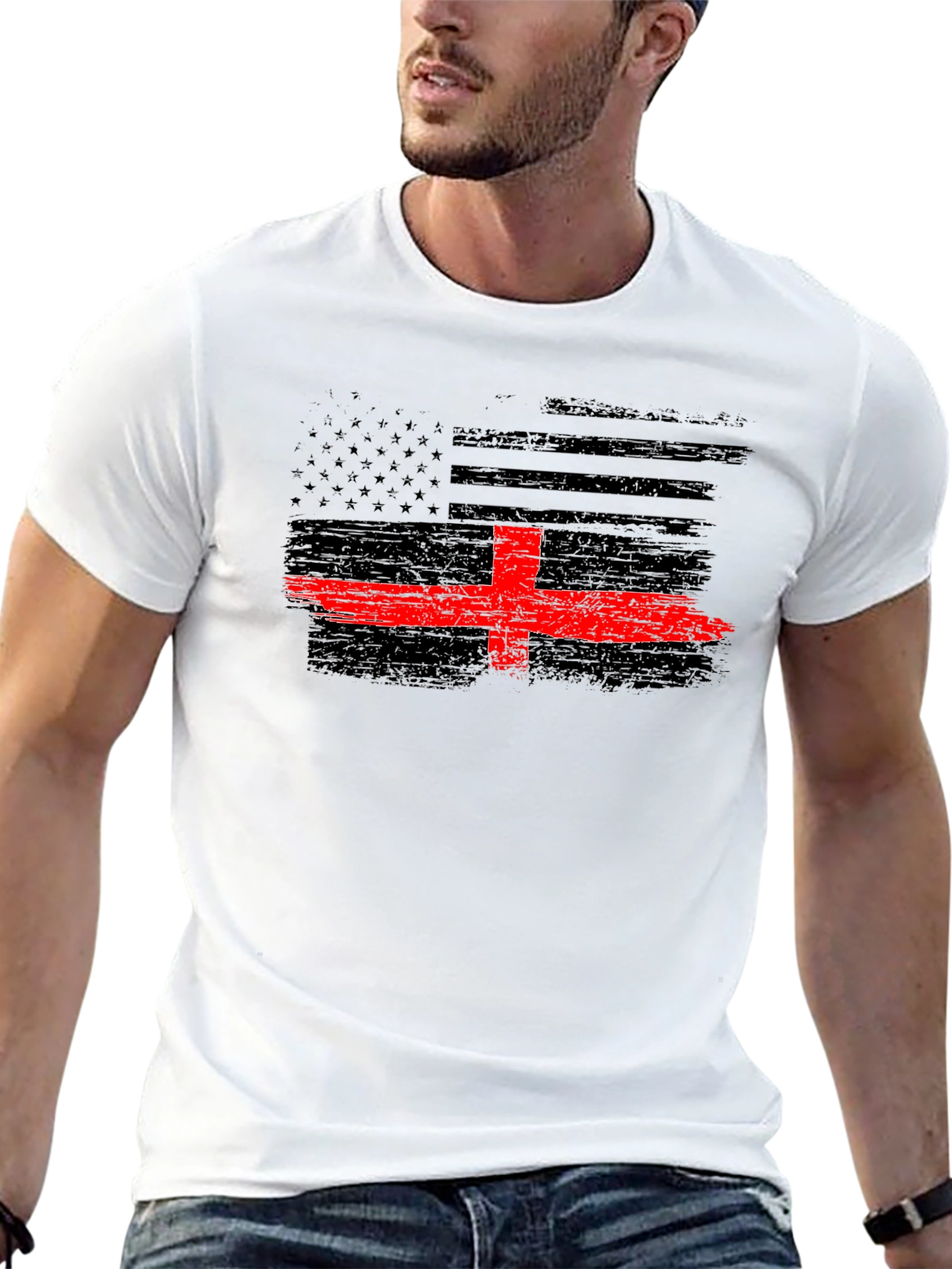 Thin Red Line Flag T-Shirt - Firefighter Support