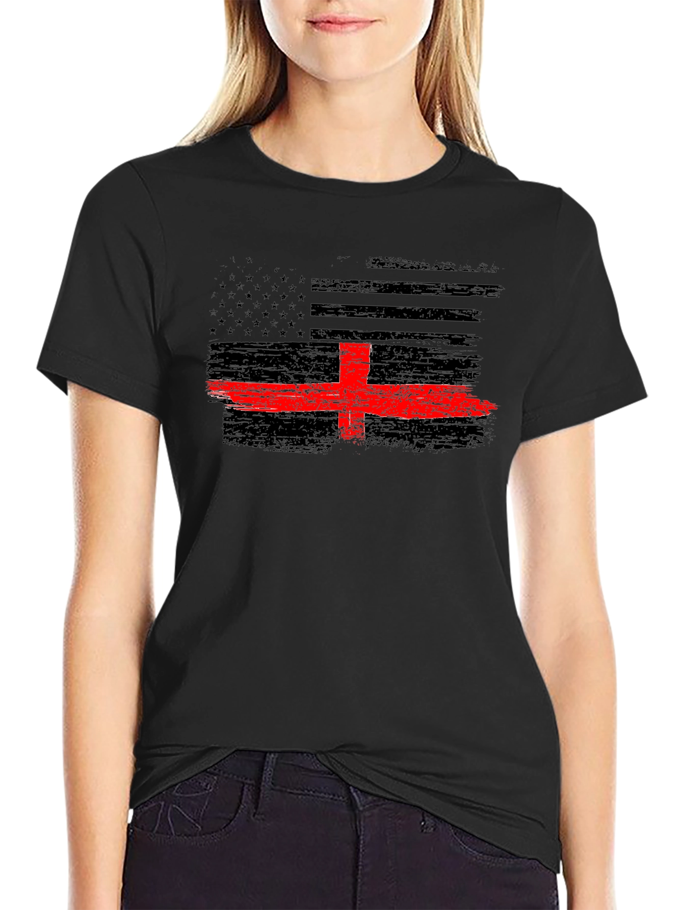 Thin Red Line Flag T-Shirt - Firefighter Support
