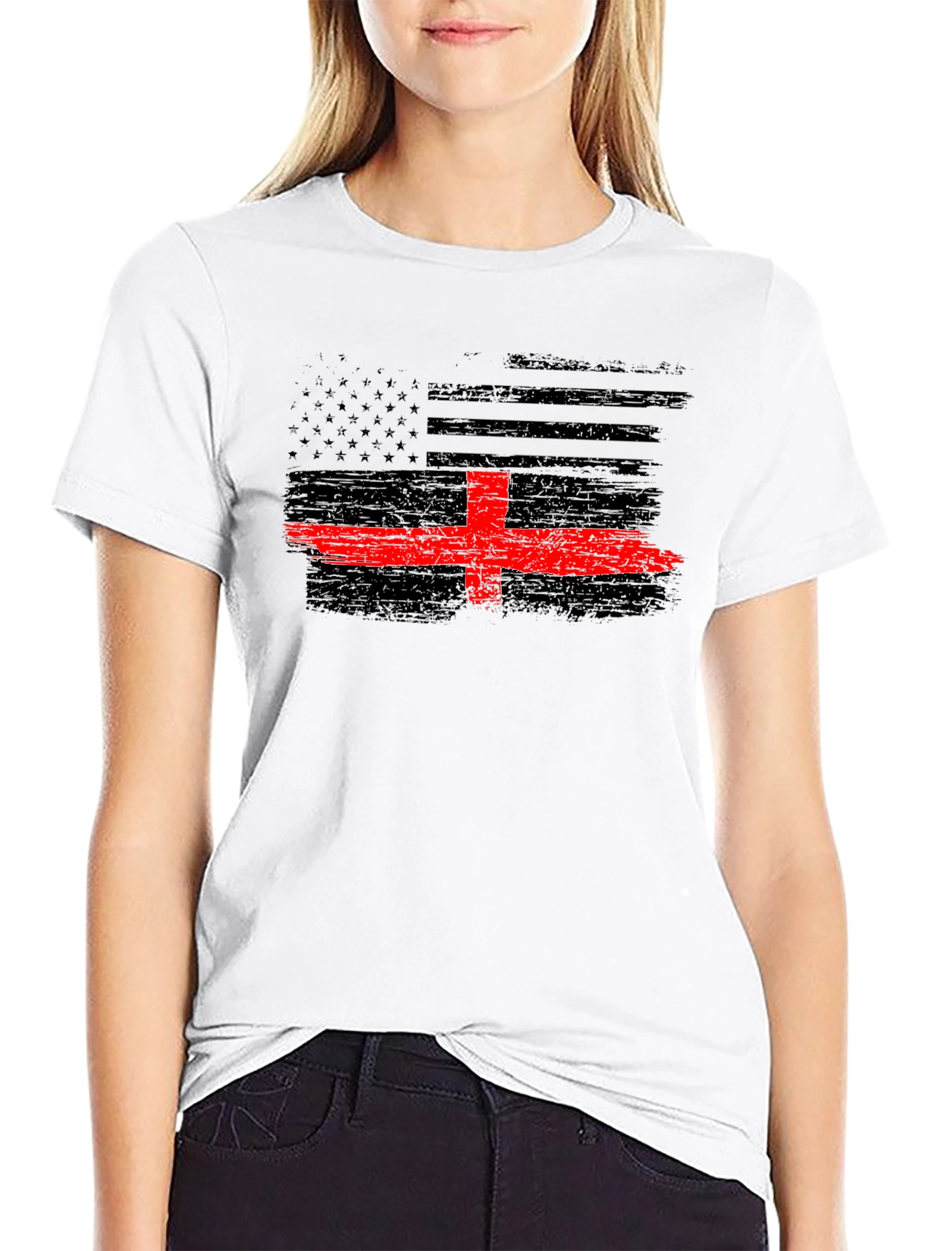 Thin Red Line Flag T-Shirt - Firefighter Support