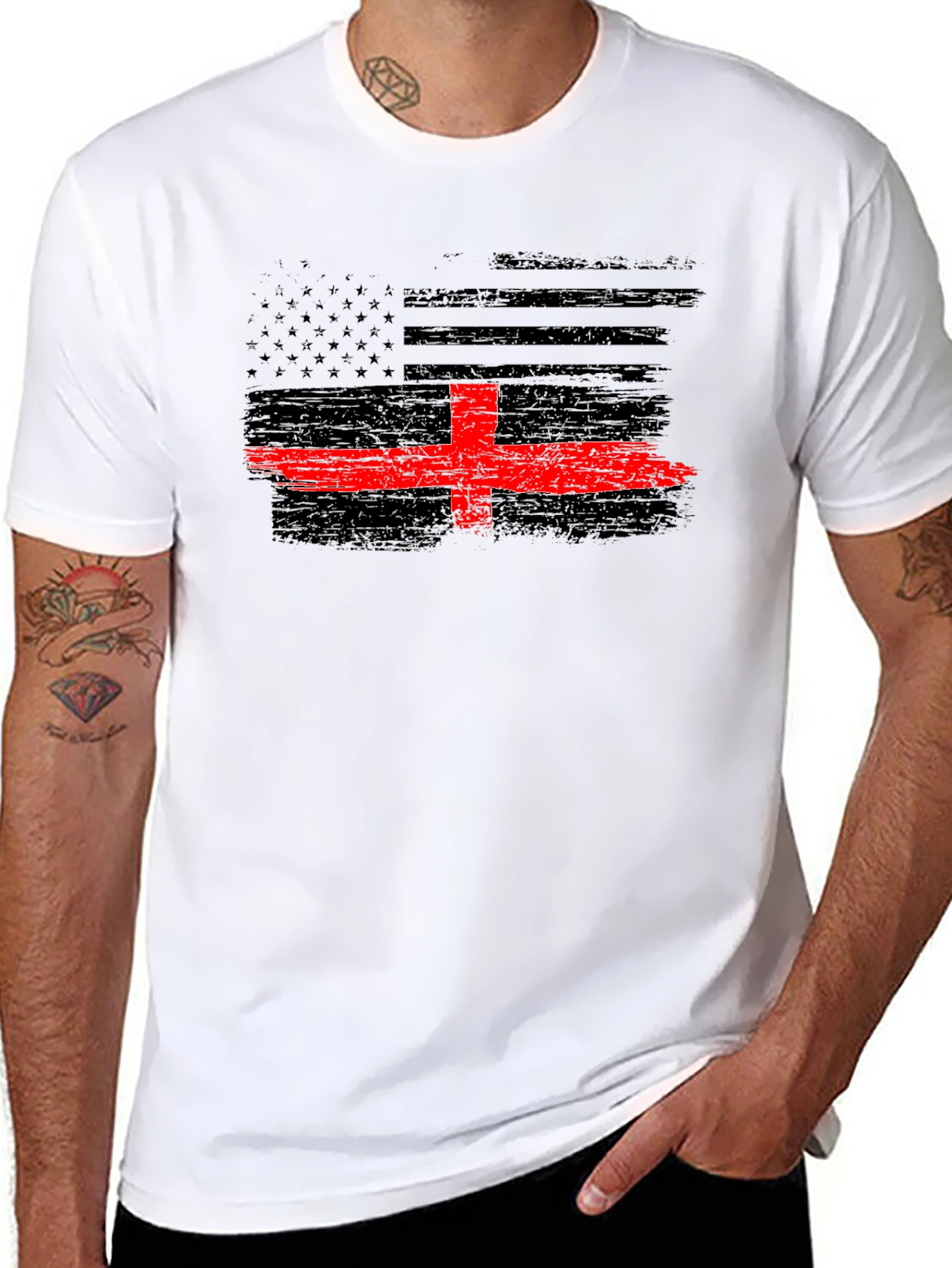 Thin Red Line Flag T-Shirt - Firefighter Support