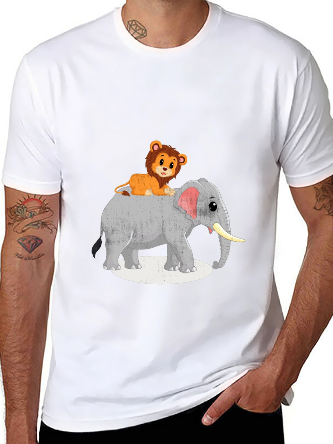 Lion Riding Elephant Graphic T-Shirt - Black