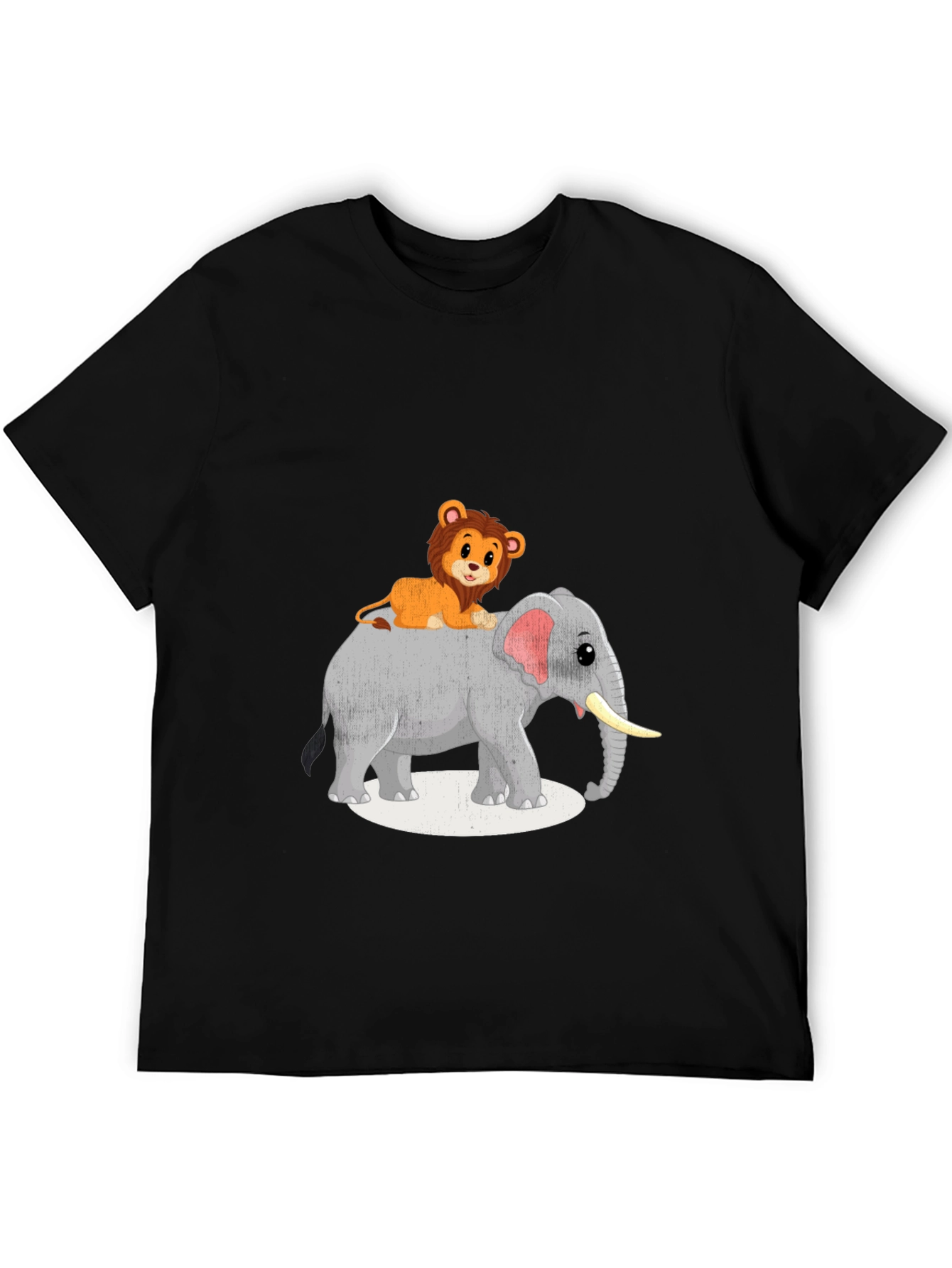 Lion Riding Elephant Graphic T-Shirt - Black