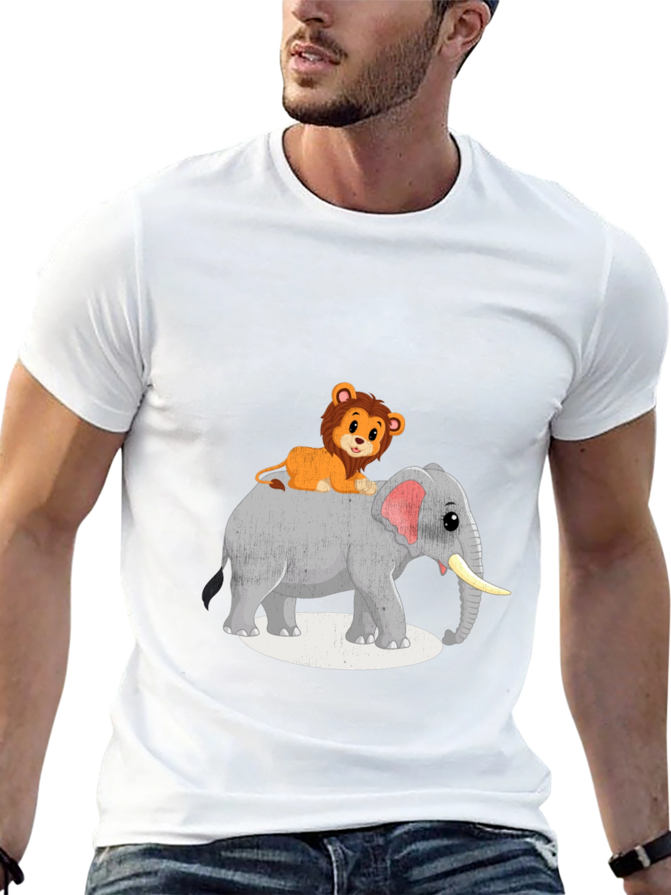 Lion Riding Elephant Graphic T-Shirt - Black
