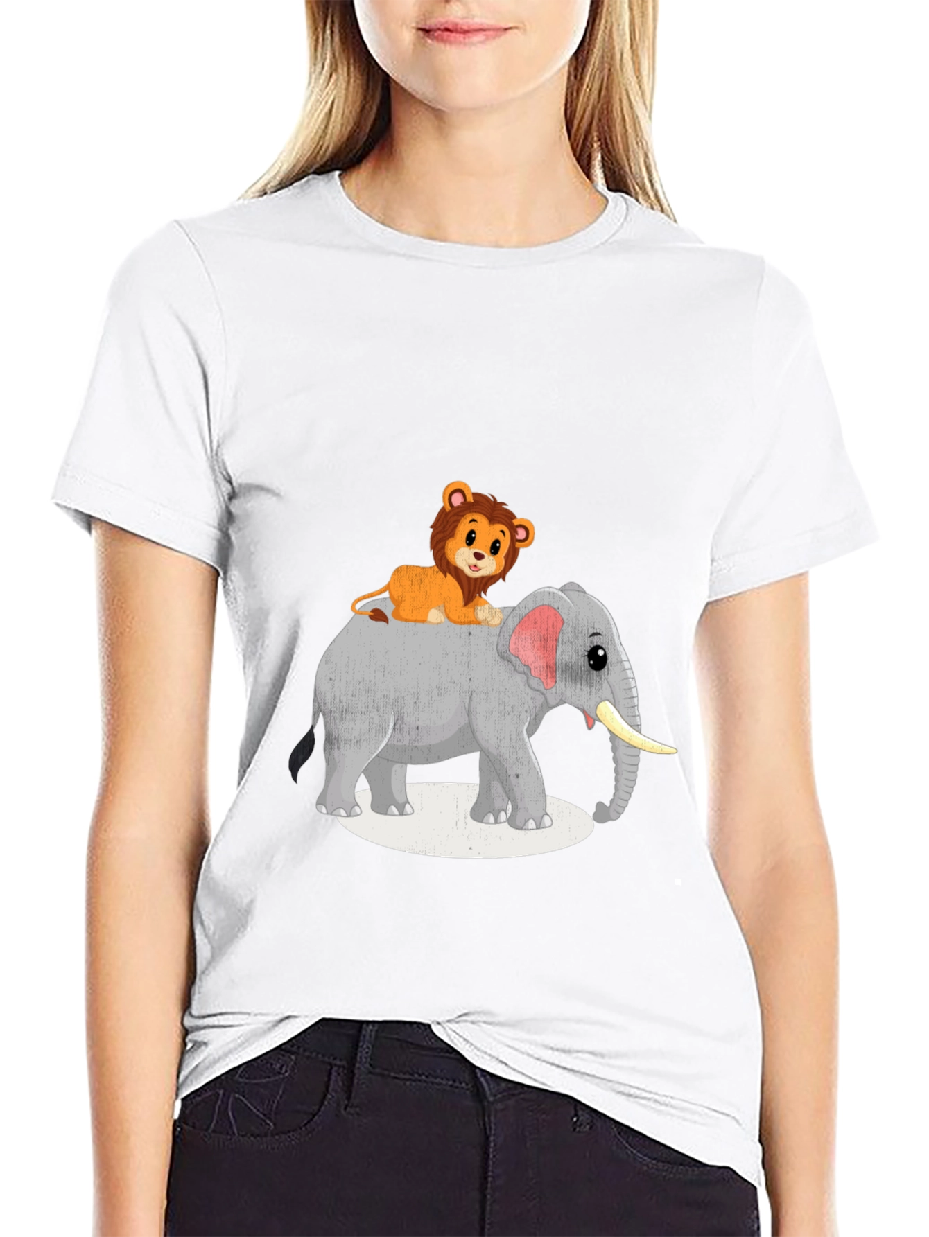 Lion Riding Elephant Graphic T-Shirt - Black