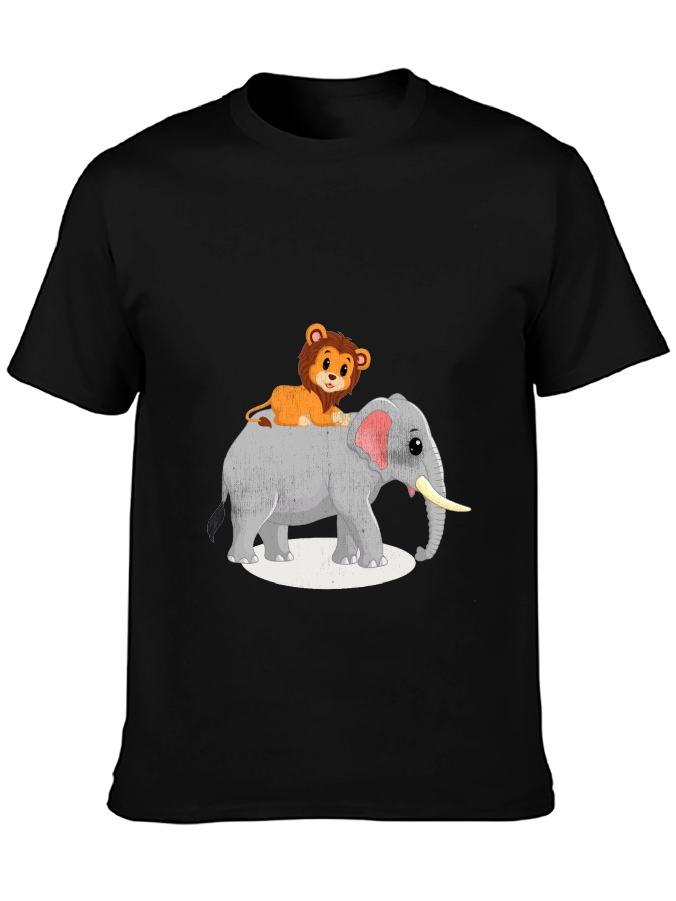 Lion Riding Elephant Graphic T-Shirt - Black