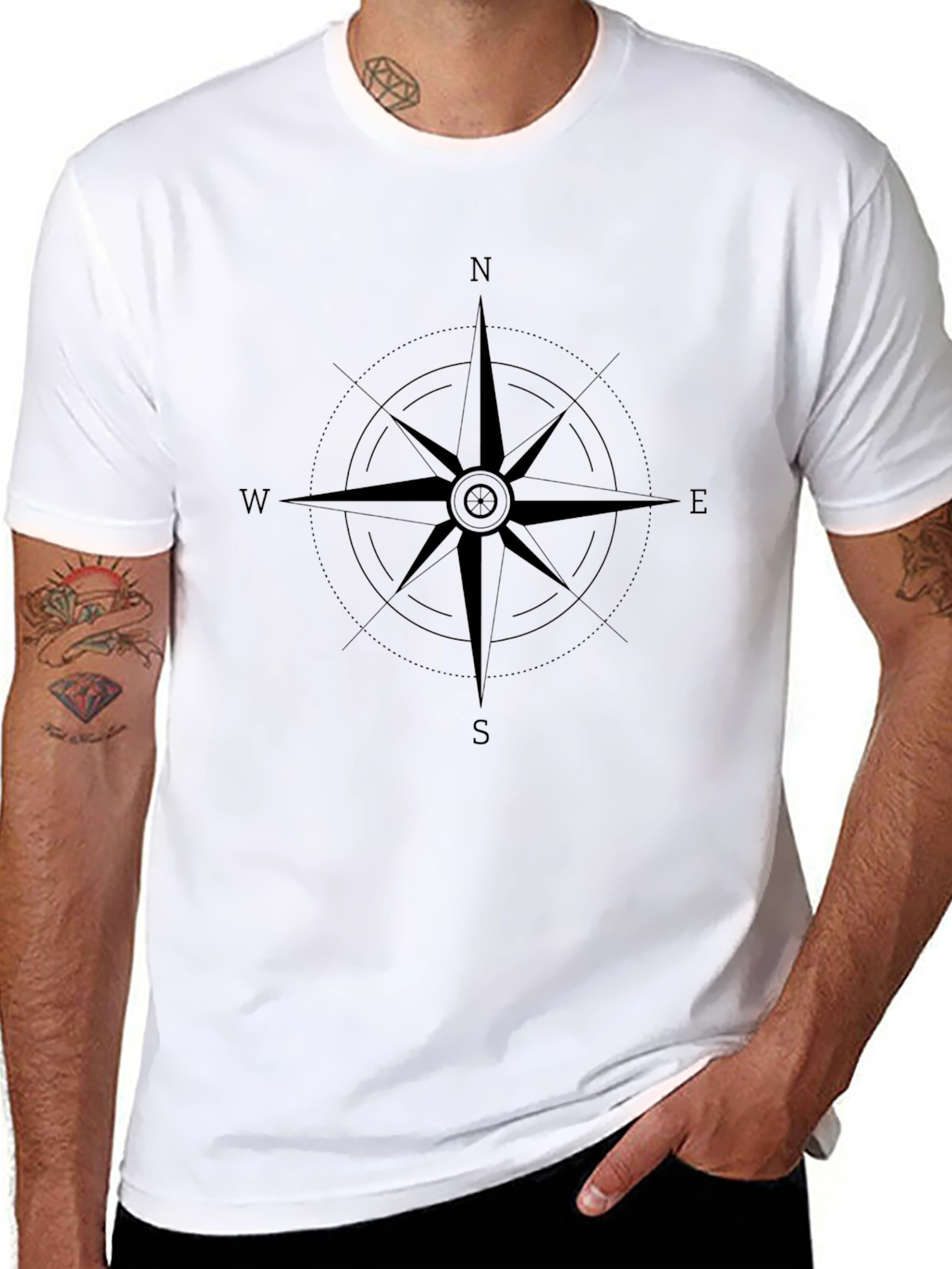 Compass Rose Graphic Tee - Black Cotton T-Shirt