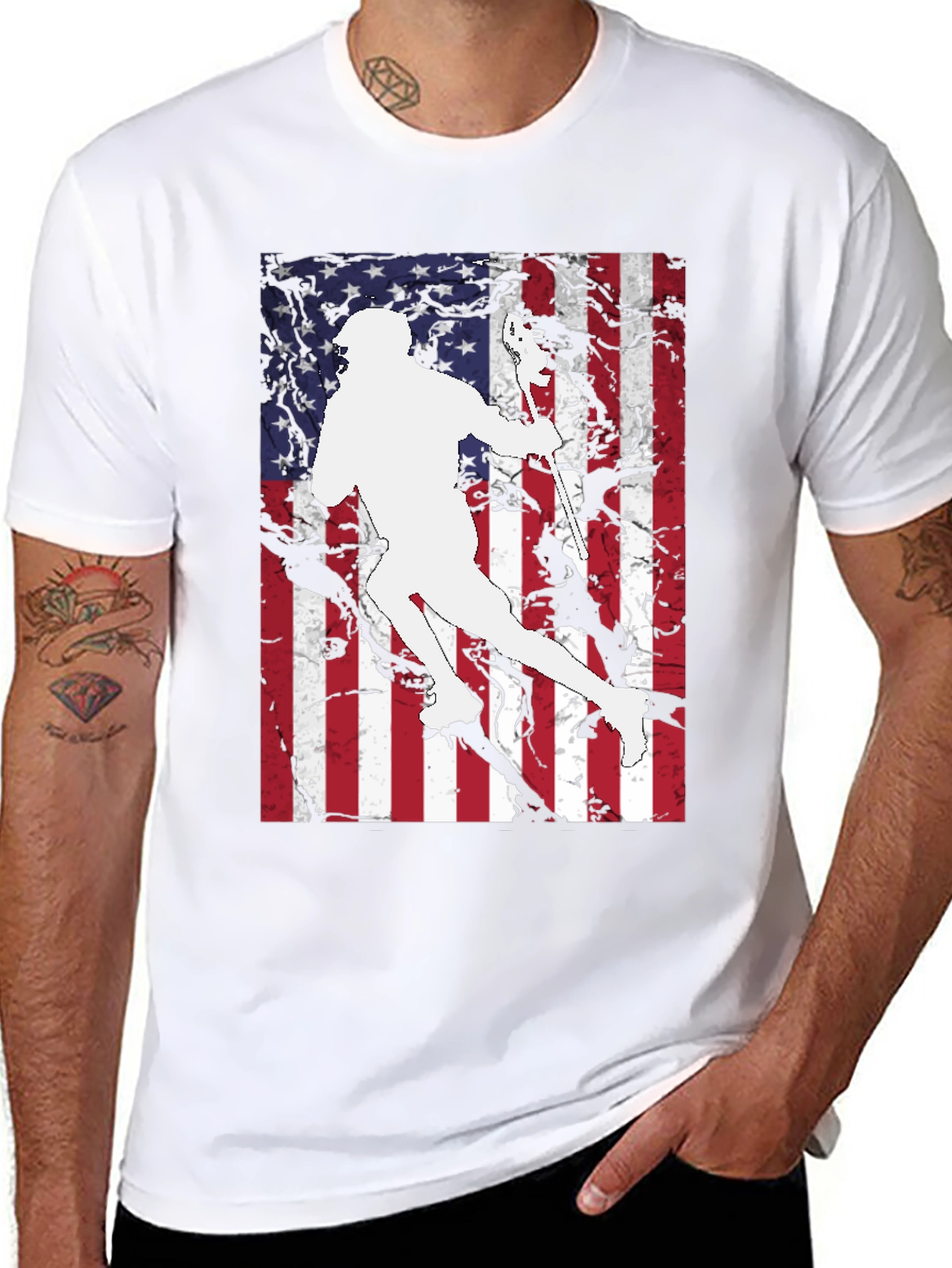 Lacrosse Player USA Flag Graphic T-Shirt
