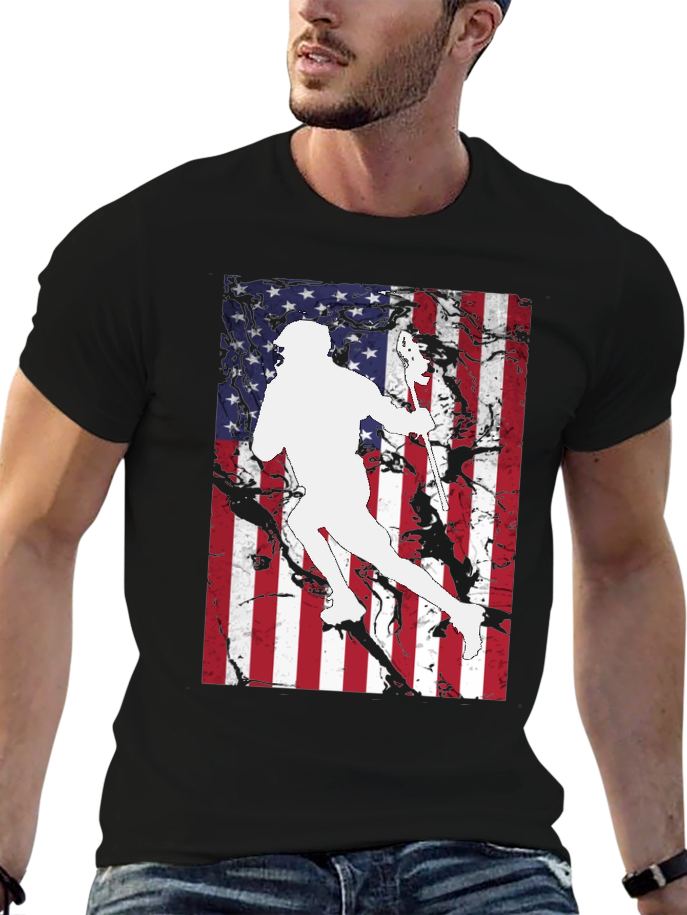 Lacrosse Player USA Flag Graphic T-Shirt