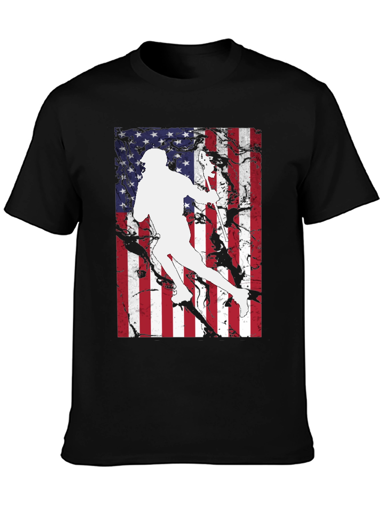 Lacrosse Player USA Flag Graphic T-Shirt