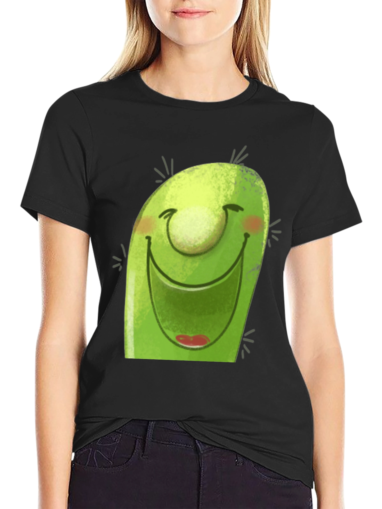 Smiling Avocado Cartoon Black T-Shirt