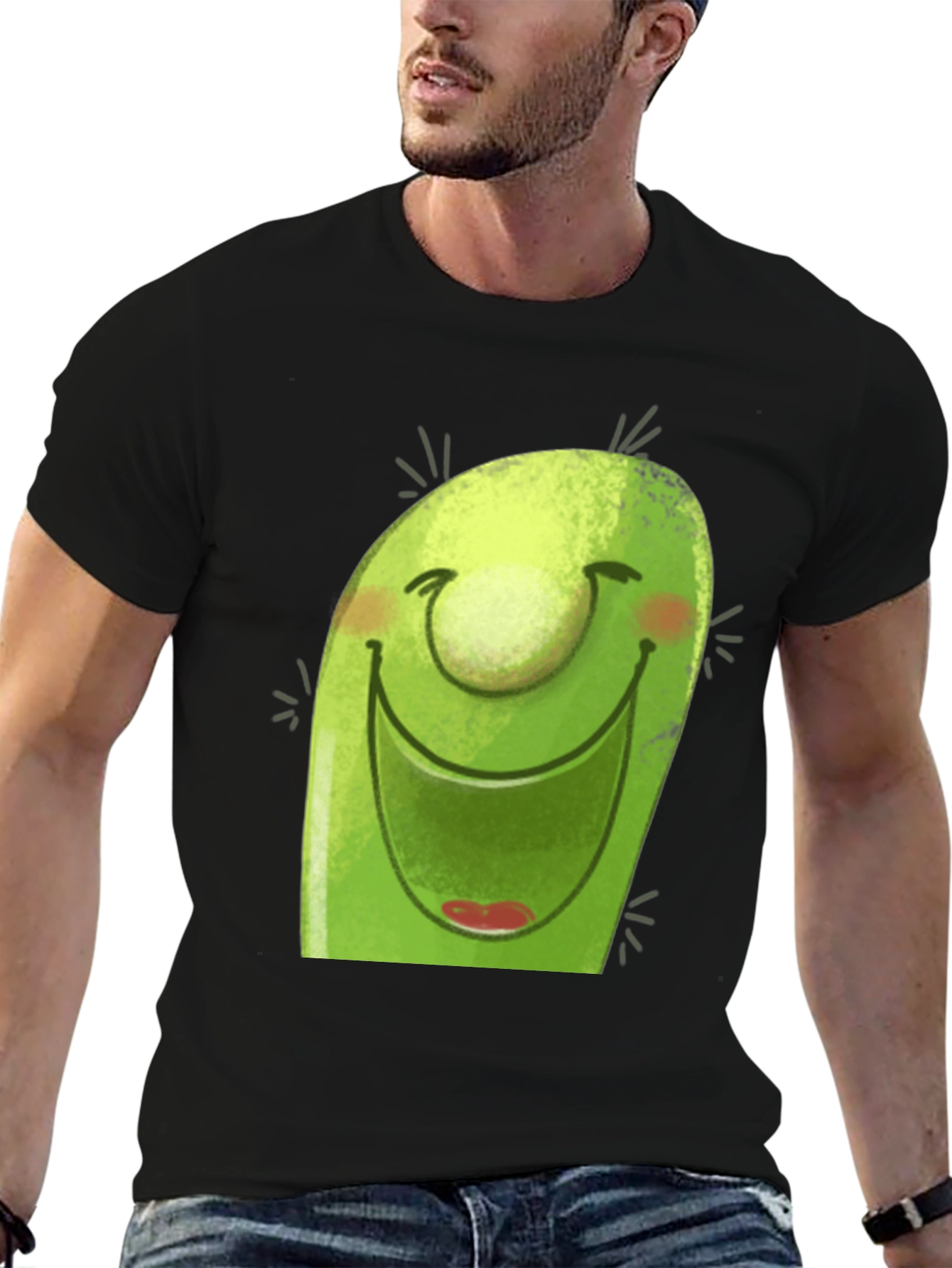 Smiling Avocado Cartoon Black T-Shirt