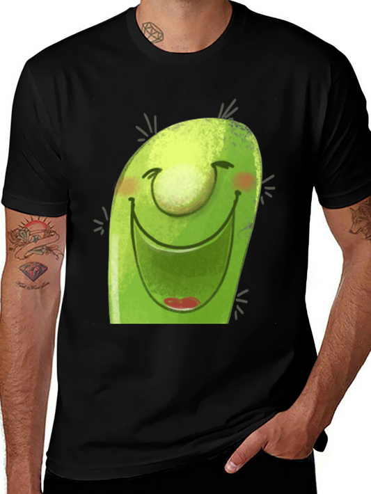 Smiling Avocado Cartoon Black T-Shirt