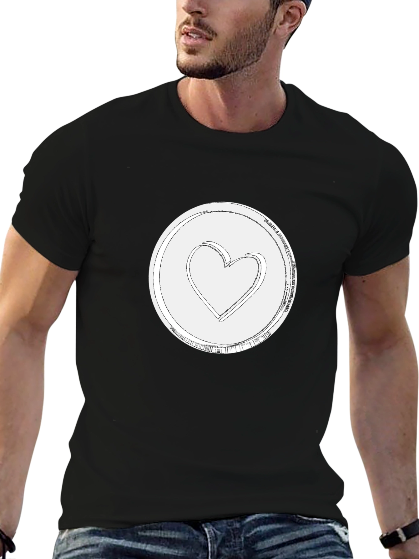 Heart Token Graphic Tee - Stylish Black T-Shirt
