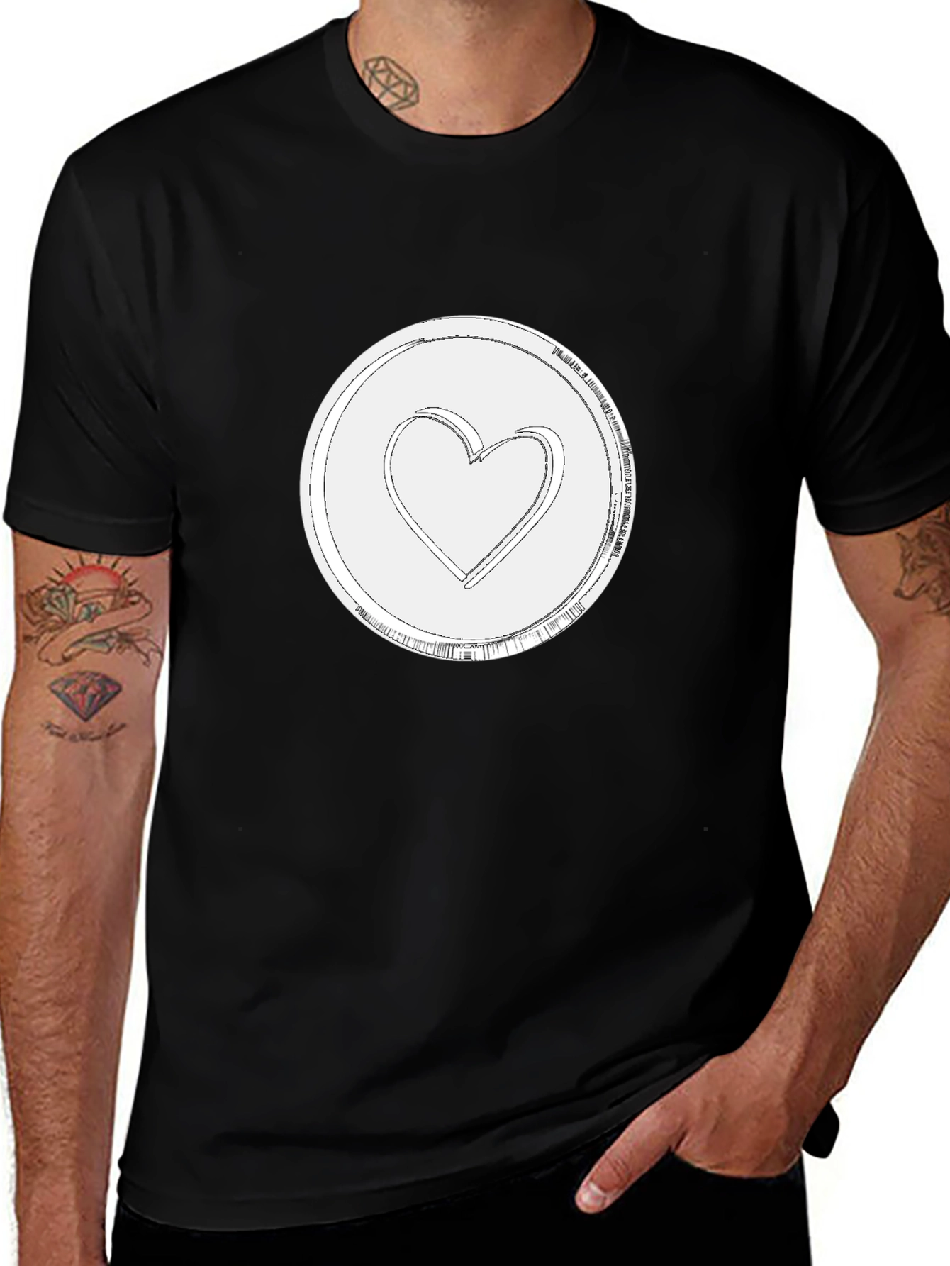 Heart Token Graphic Tee - Stylish Black T-Shirt