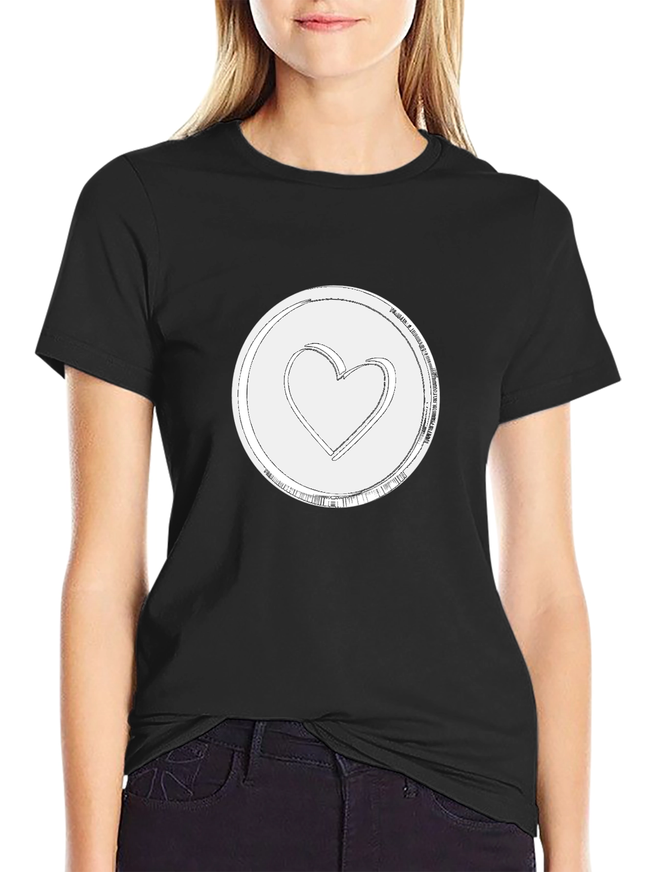 Heart Token Graphic Tee - Stylish Black T-Shirt