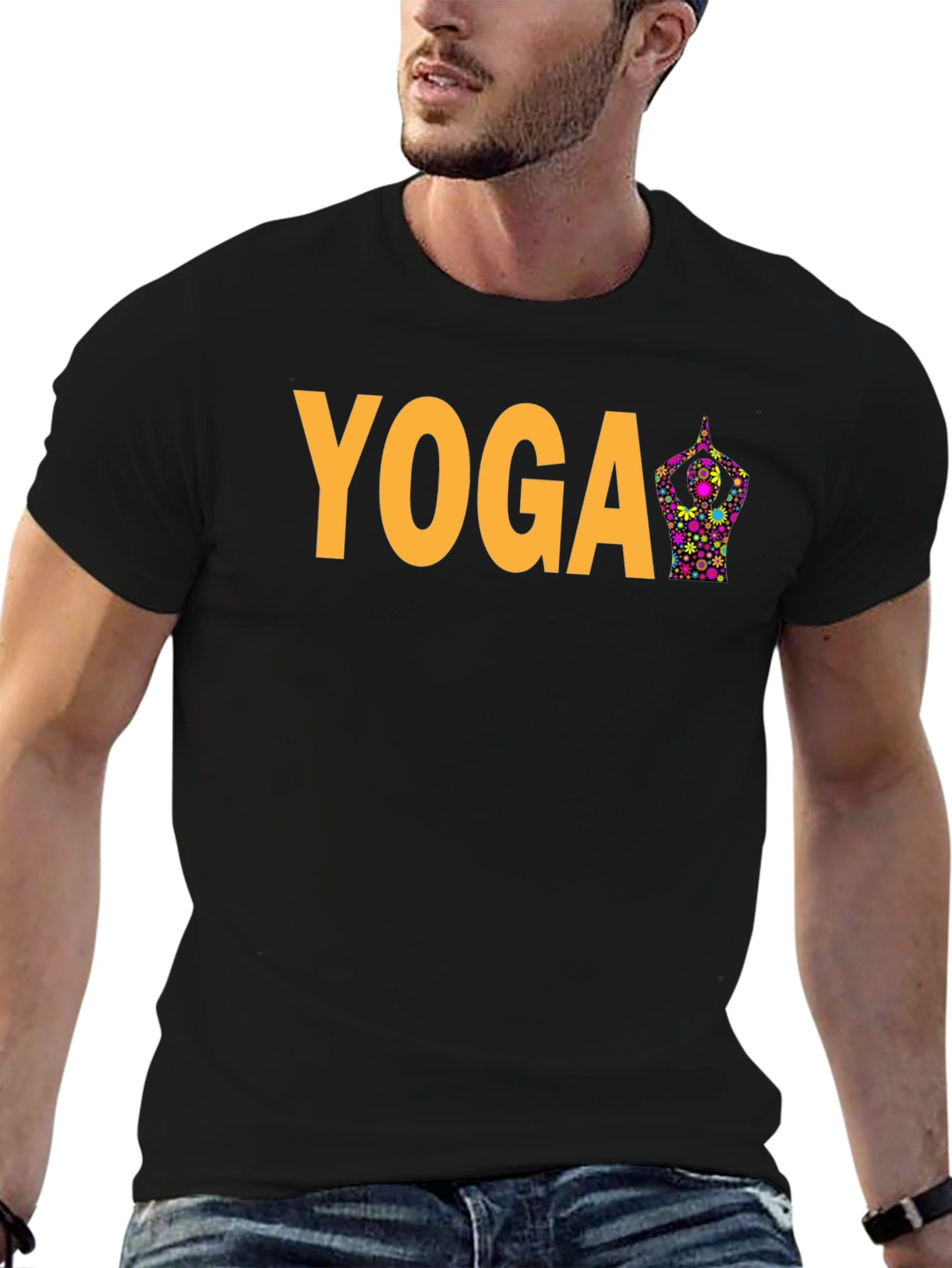 Yoga Flower Pose Graphic T-Shirt - Black