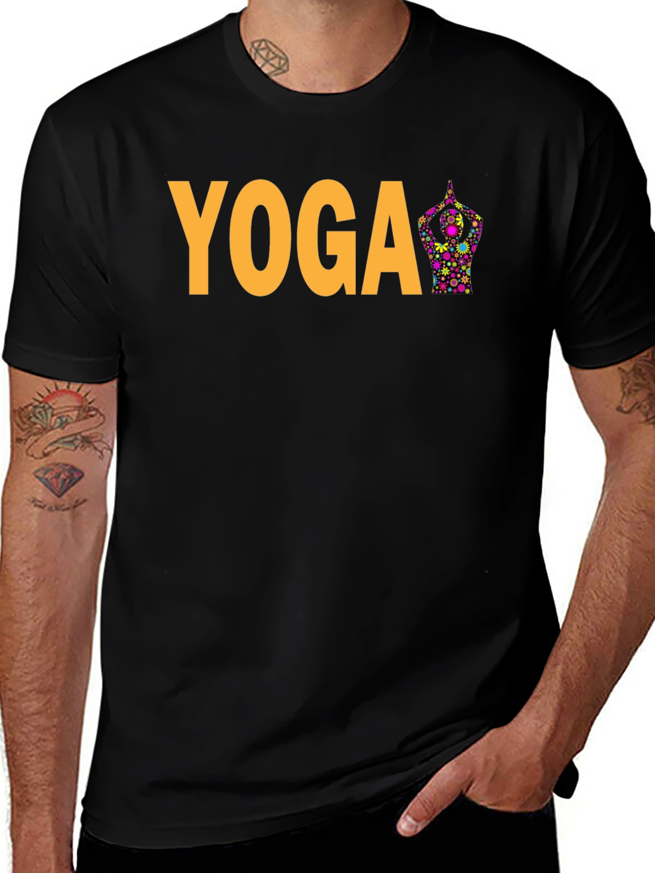 Yoga Flower Pose Graphic T-Shirt - Black