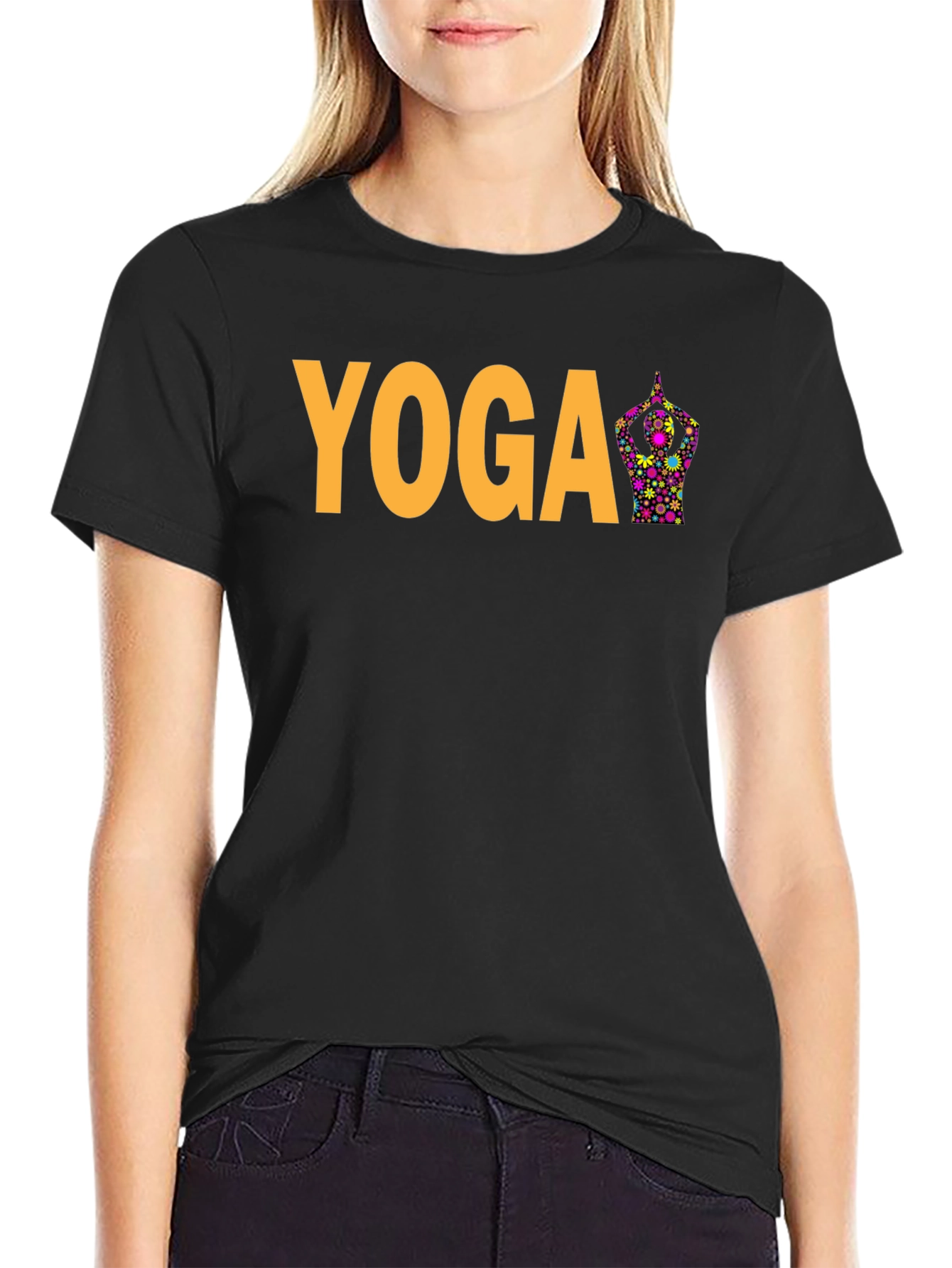 Yoga Flower Pose Graphic T-Shirt - Black