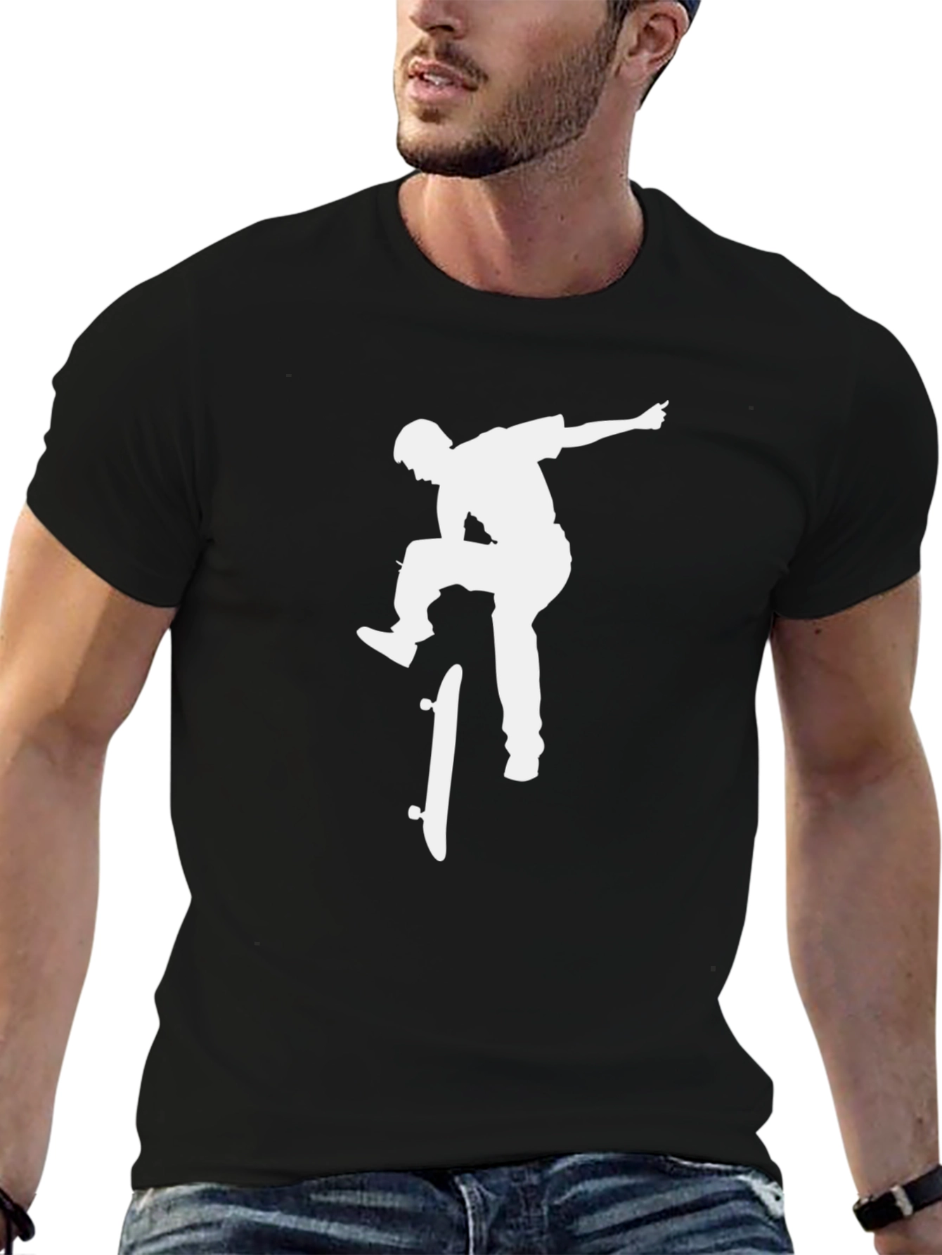 Skateboarder Graphic Tee - Black Cotton Blend