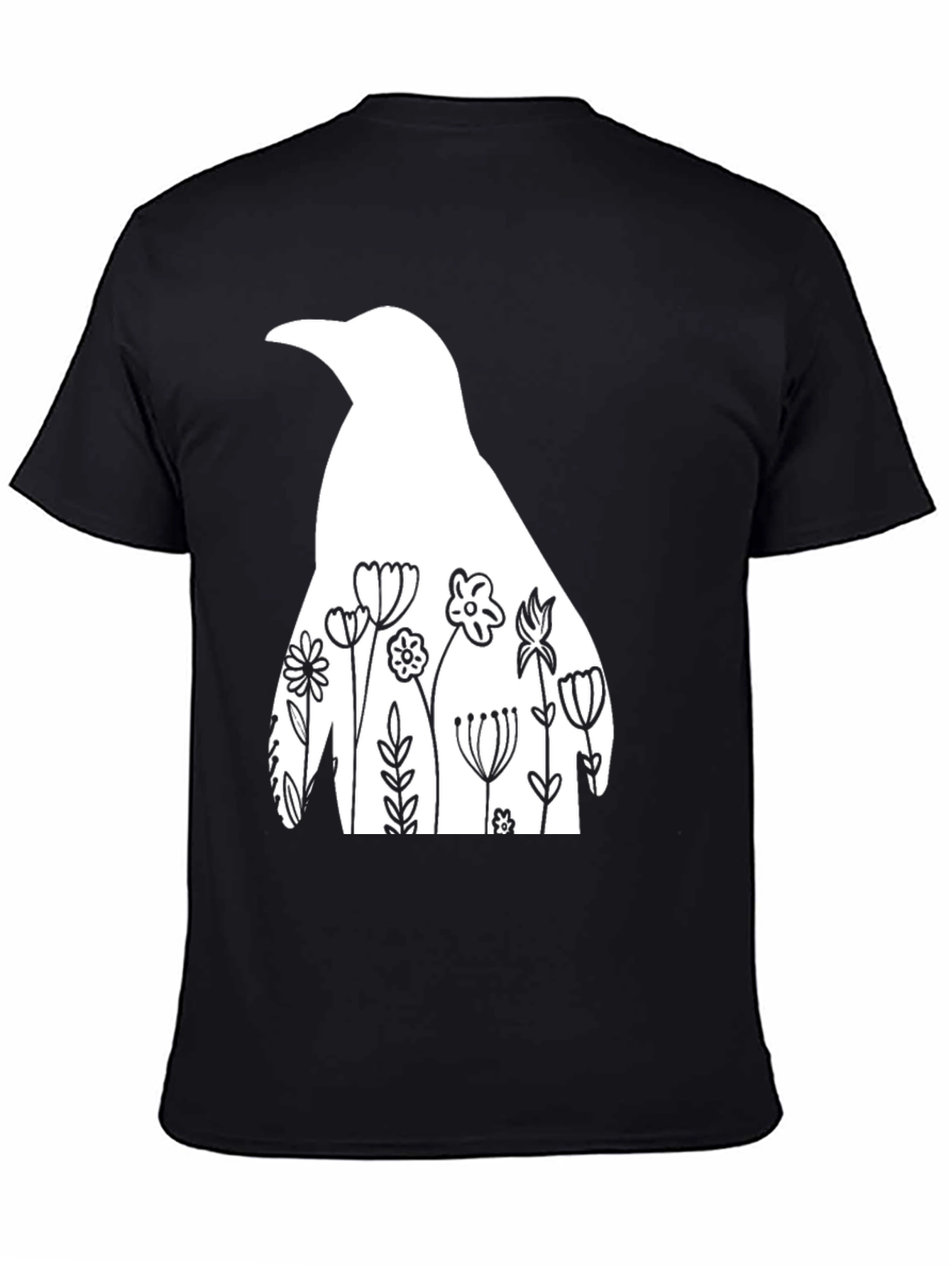 Floral Penguin Graphic Tee - Mens Black T-Shirt