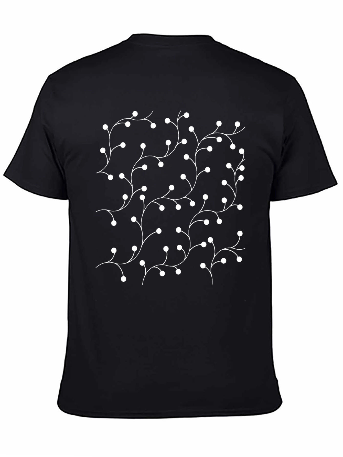 Mens Black Tee with White Floral Vine Pattern