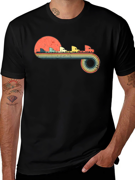 Retro Trucker T-Shirt - Vintage Sunset Design