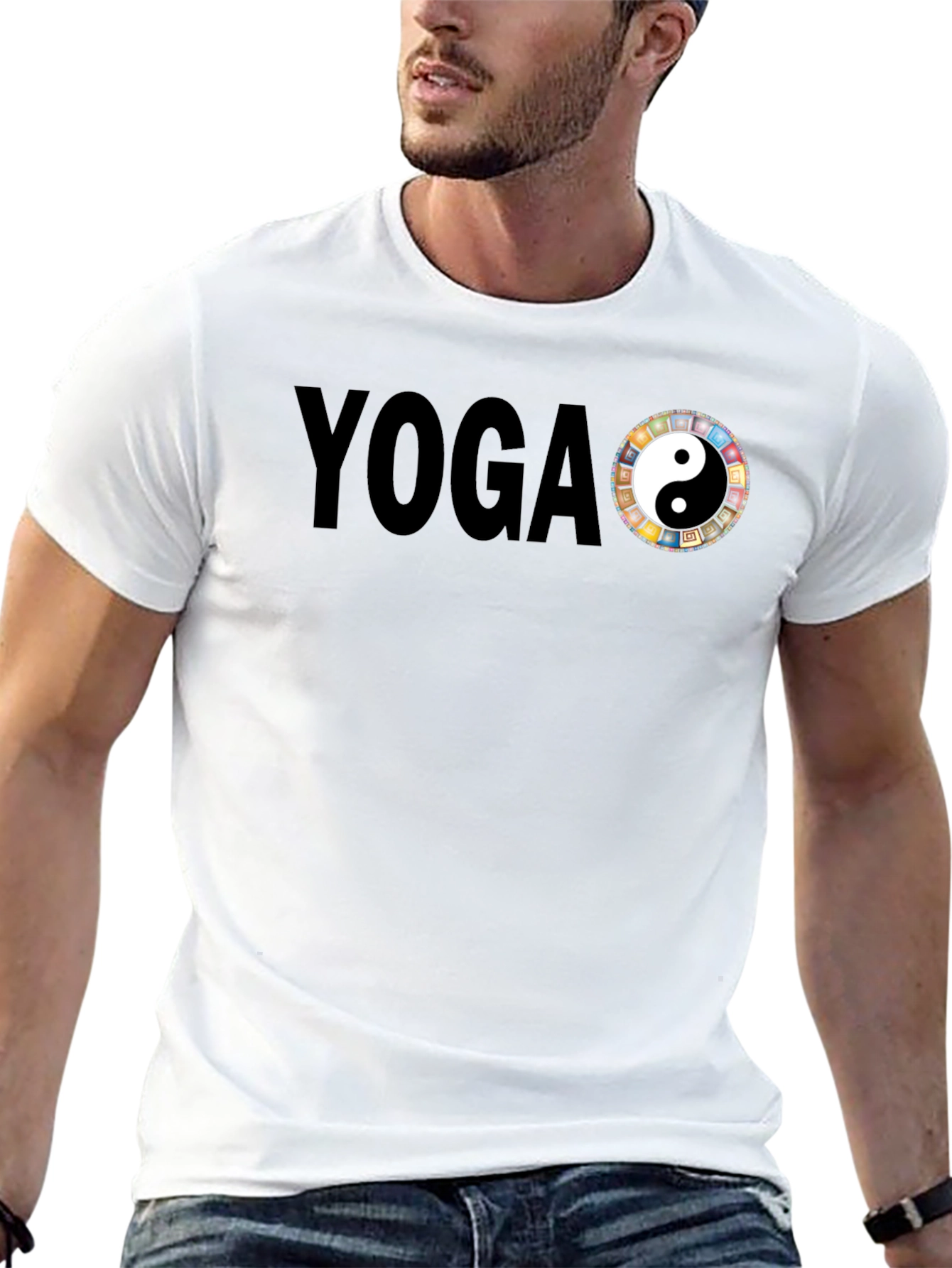 Yoga Yin Yang Graphic Tee - Black Cotton