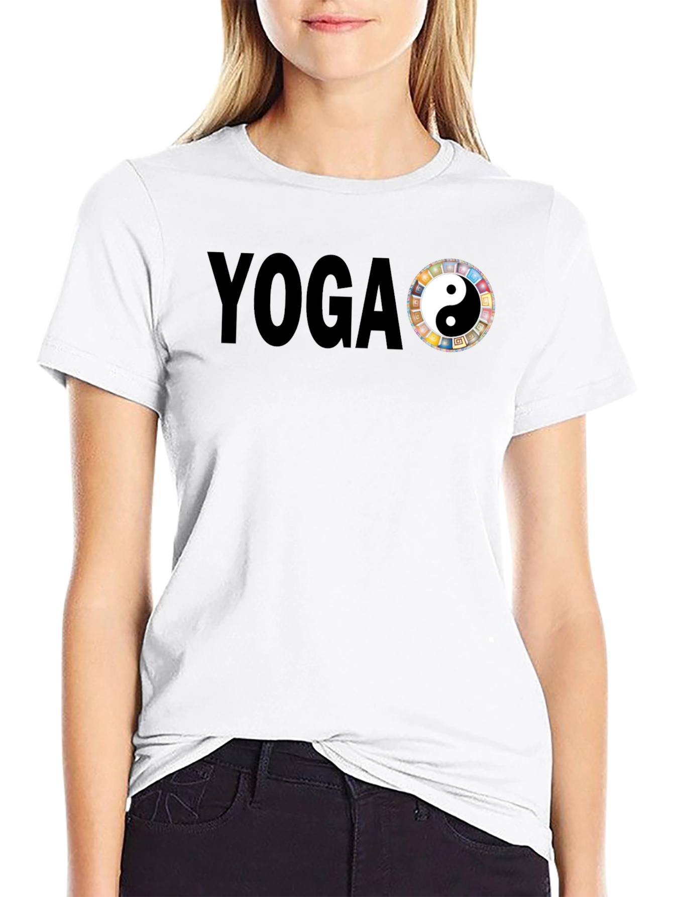 Yoga Yin Yang Graphic Tee - Black Cotton