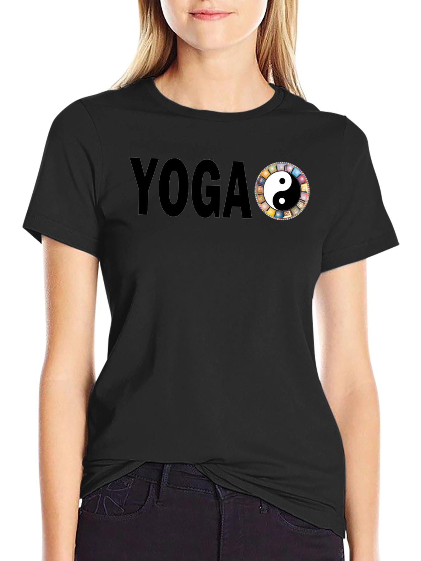 Yoga Yin Yang Graphic Tee - Black Cotton