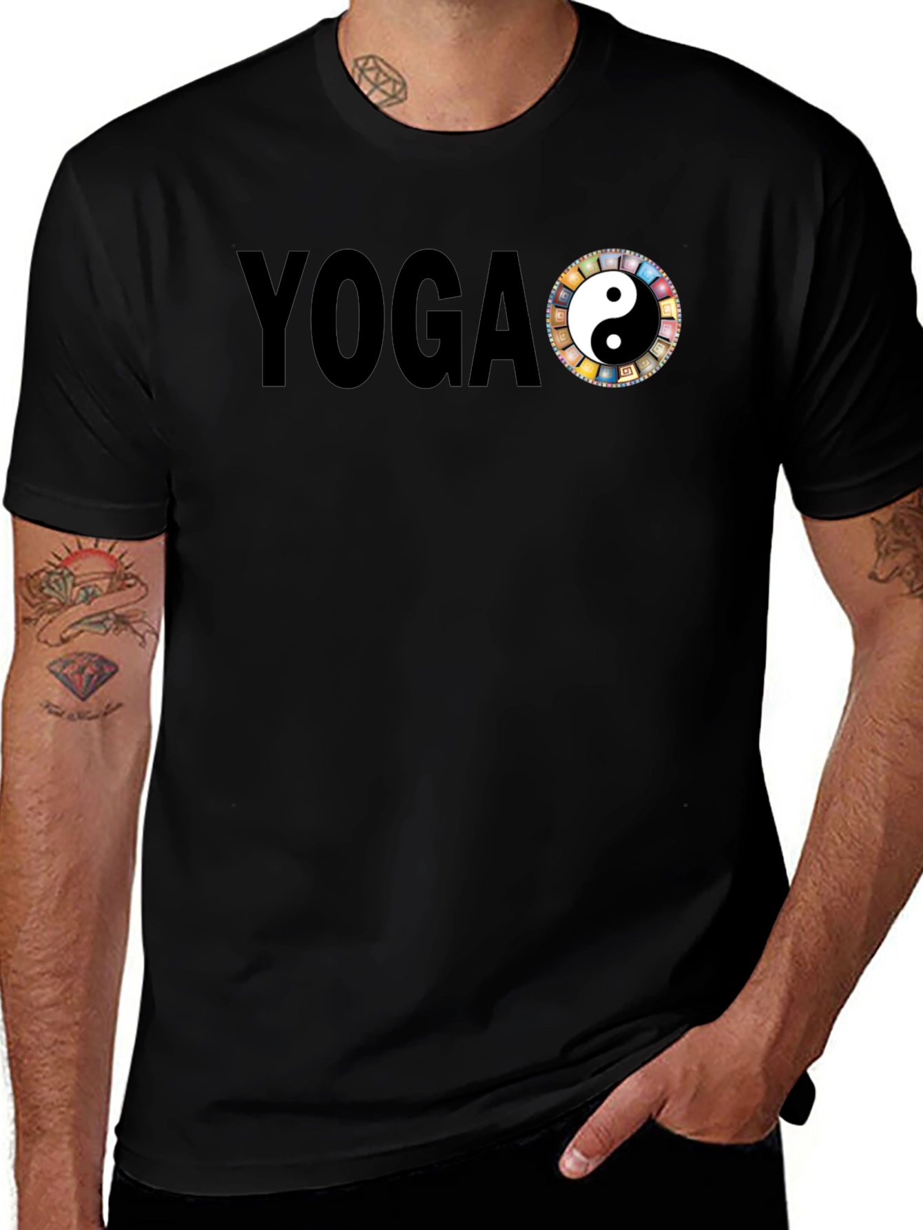 Yoga Yin Yang Graphic Tee - Black Cotton